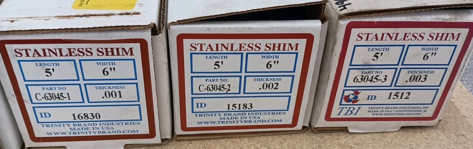 (6) Rolls Trinity TBI STAINLESS SHIM 5′ LENGTH x 6″ W .001 .002 .003 .005 .010