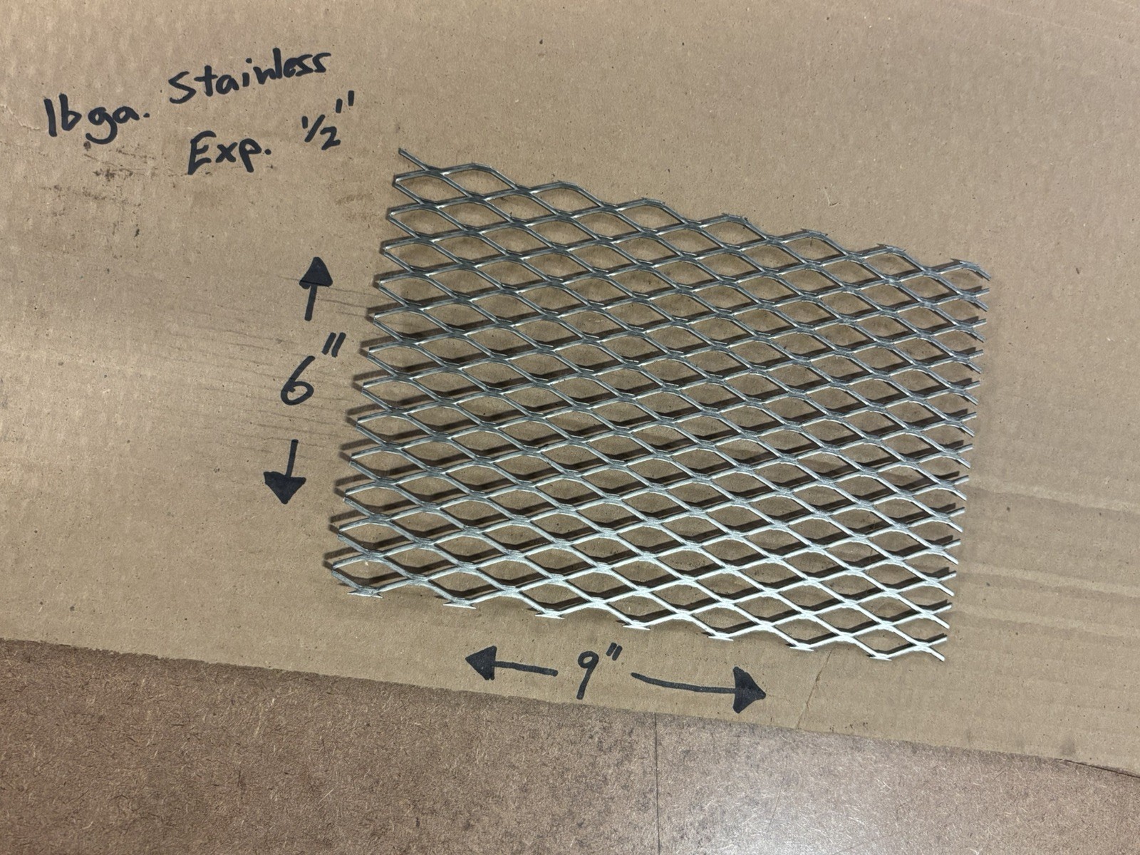 16 Gauge – 1/2 Expanded T-304 Stainless Steel Sheet Metal – 6” x 9” – NEW