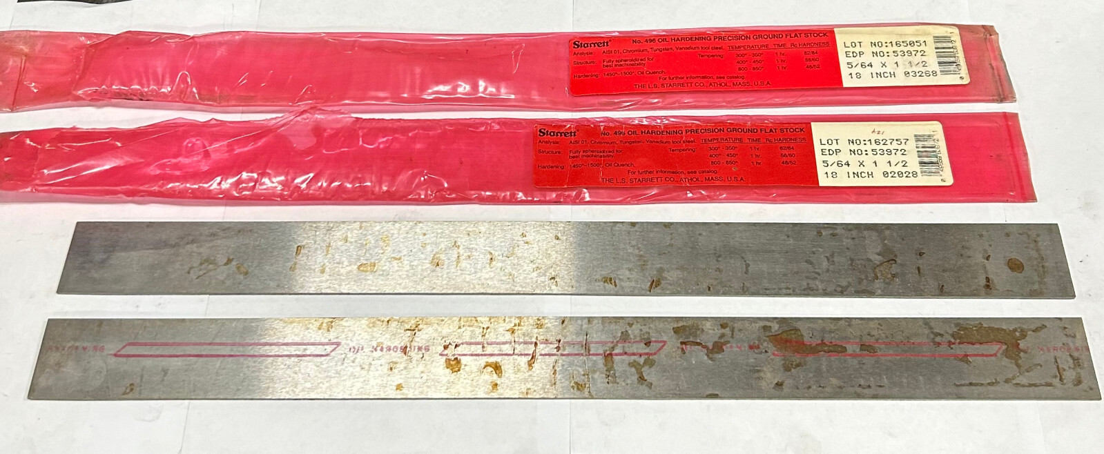 5/64 X 1-1/2 X 18″ O-1 Flat Ground Stock Regular Tolerance Starrett Brandname