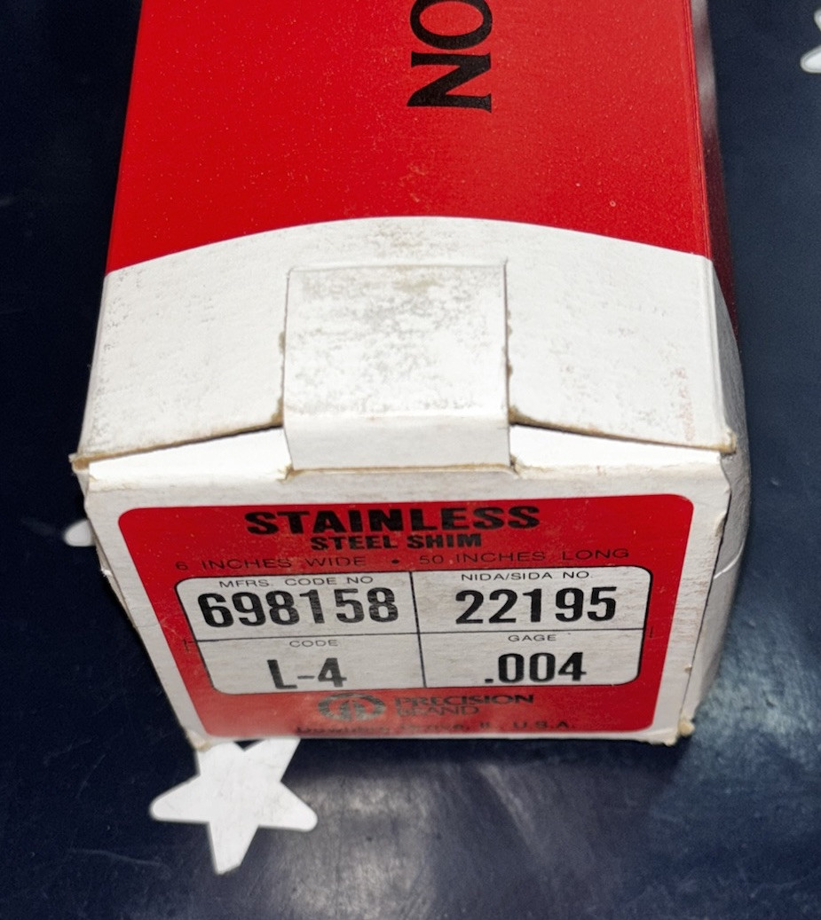 PRECISION BRAND .004” Thick Stainless Steel Shim Stock 6” X 50” 698158 USA