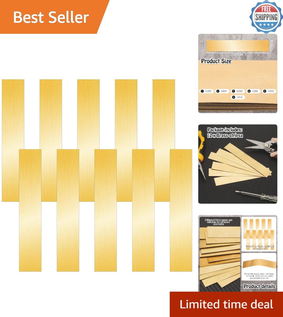 Durable and Bendable 12-Piece Brass Shim Assortment: Precise Thickness for DIY