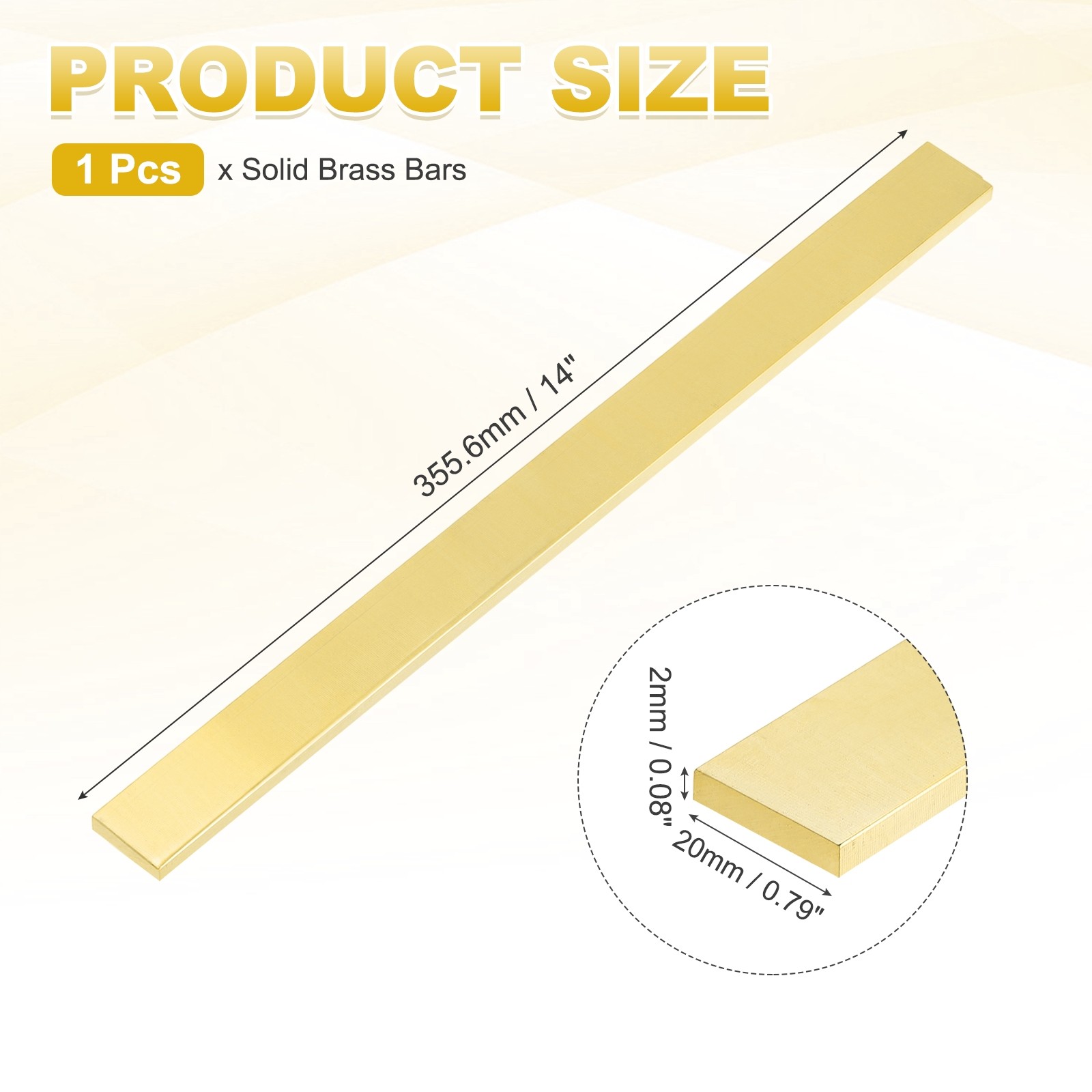H62 Brass Flat Bar Stock, 0.08″x0.79″x14″ Square Metal Solid Brass Bars
