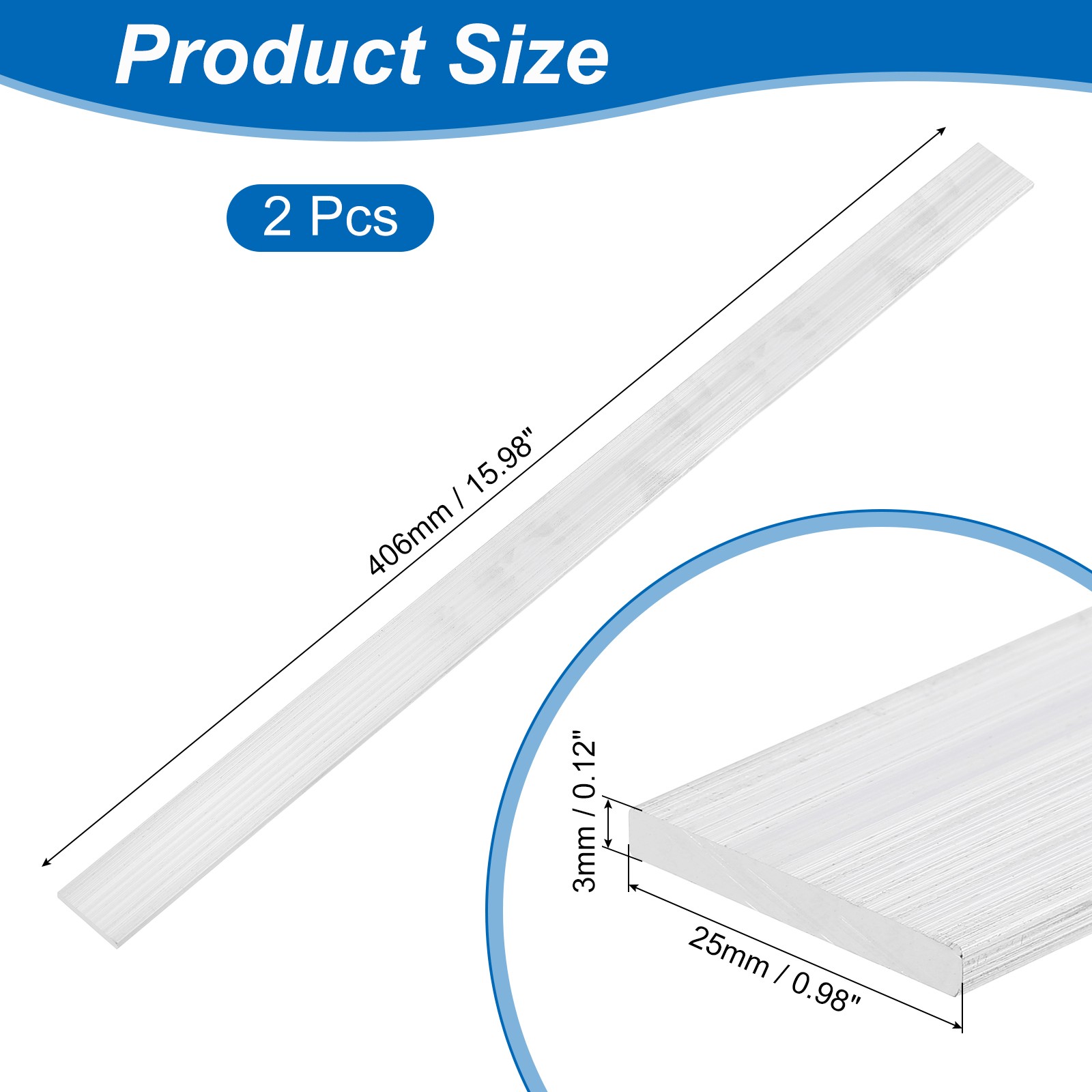 Square Aluminum Flat Bar 1/8″ Thickness 1″ Width 16″ Length,2Pcs