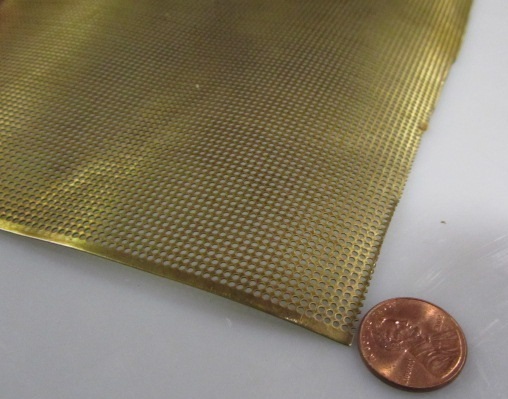 Brass Perforated Extra Thin Sheet, .016″ Thick x 24″ x Per Ft”, .045″ Hole Dia.