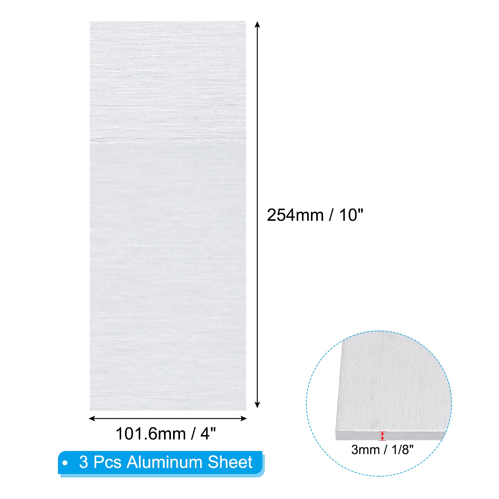 6061 T651 Aluminum Sheet Metal 4 x 10 x 1/8(0.125″) Inch 3Pcs Flat 3MM