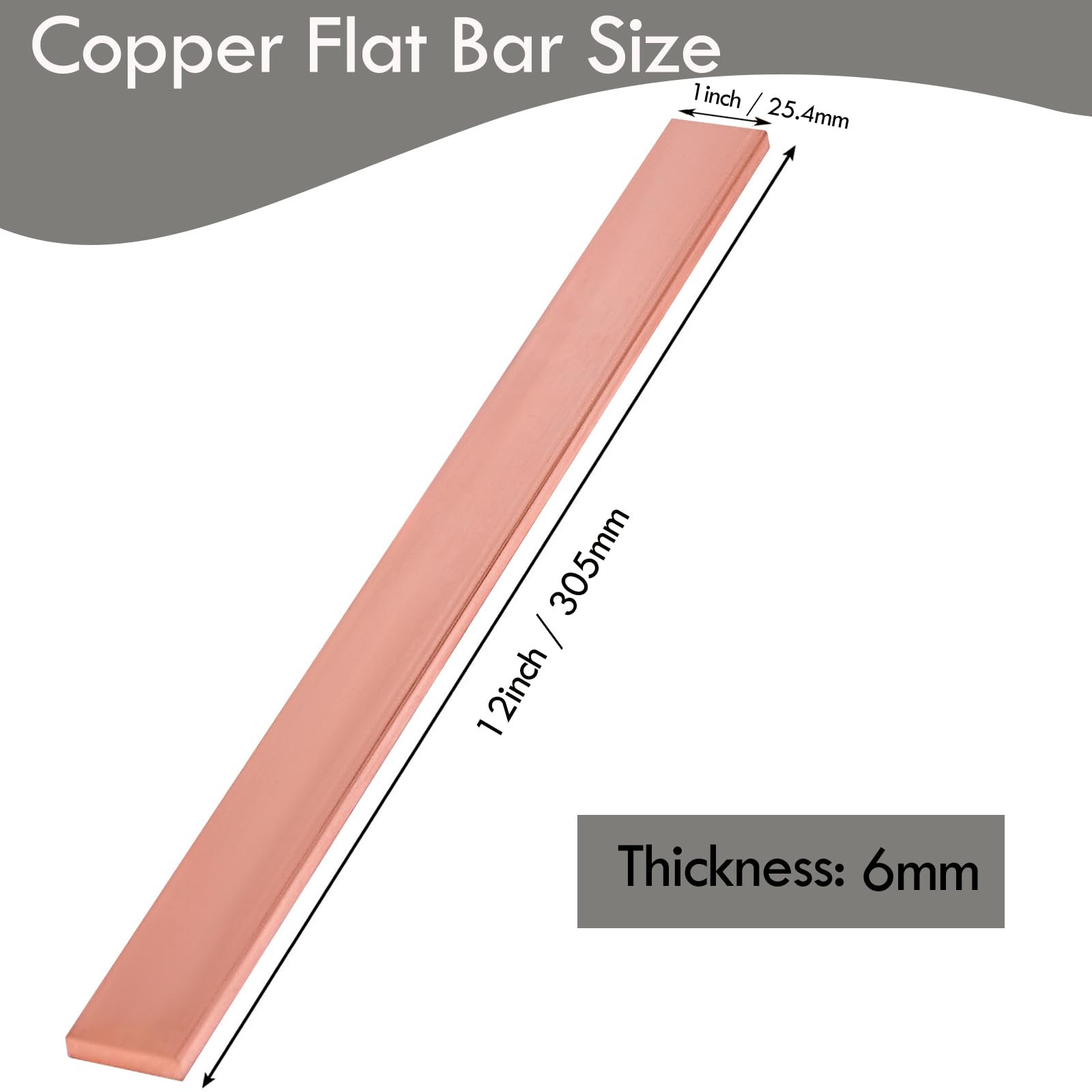 Copper 110 Flat Bar 1/4 X 1 X 12 Long 6mm X 25mm X 305mm Copper Bus Bar