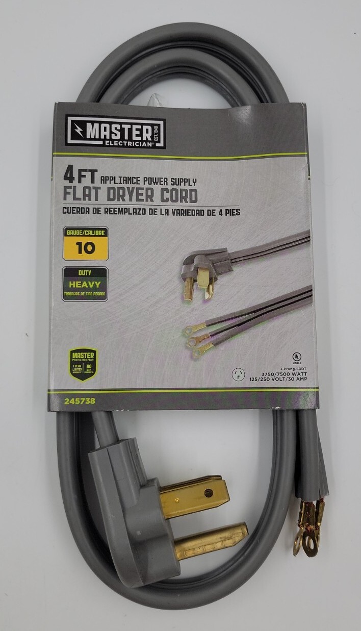 Master Electrician 09124ME 4-Feet Gray Flat Dryer Cord 10 Guage Heavy Brand New