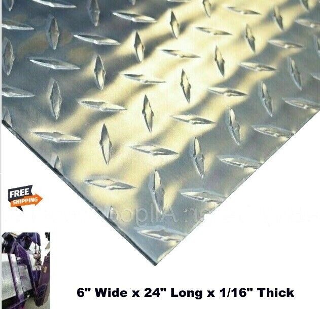 1/16″ Thick Aluminum Diamond Plate 6″ Wide x 24″ Long Polished Alloy Type 3003