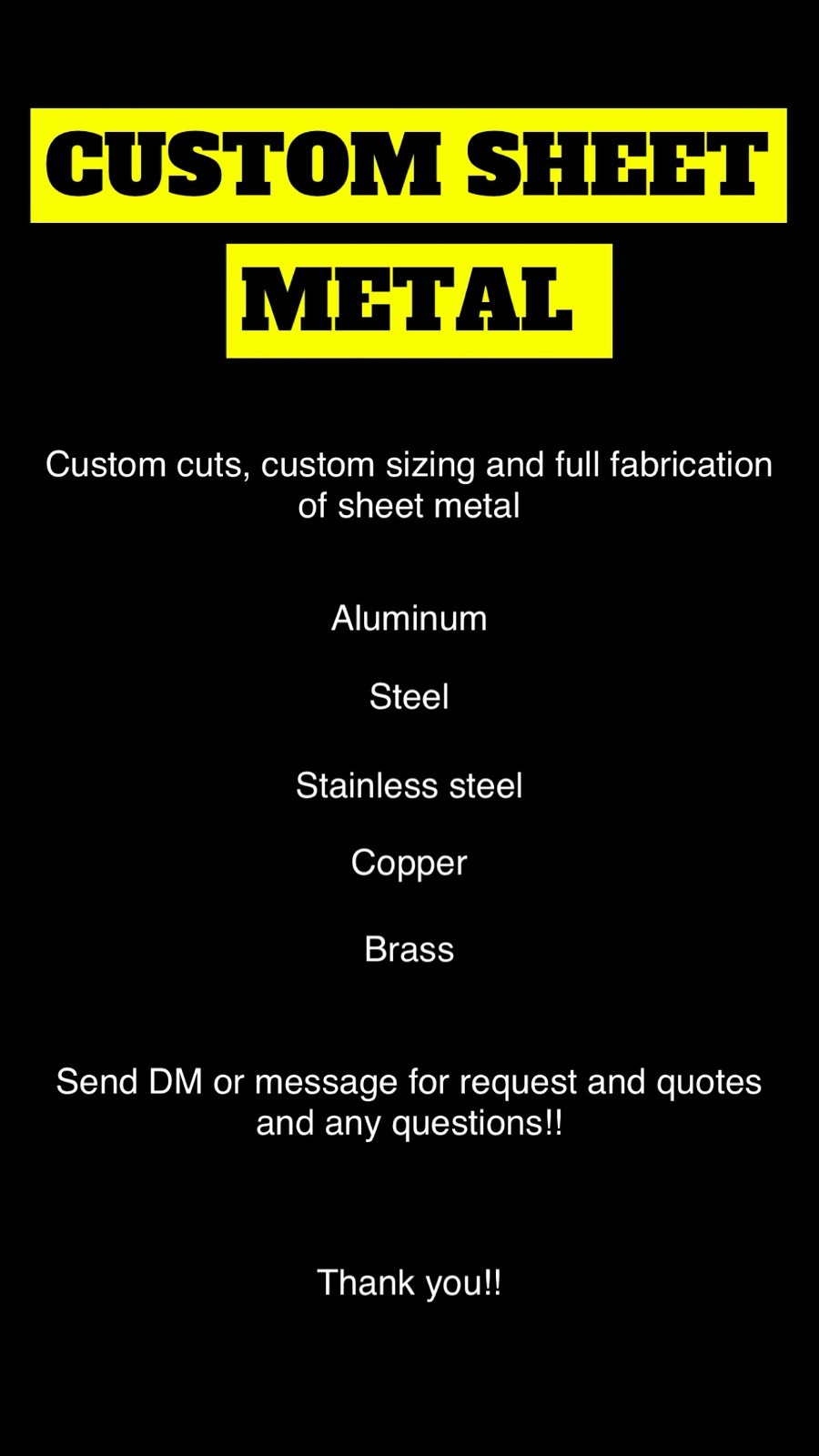 Custom Sheet Metal Cuts And Sizing – Message For Price And Requests