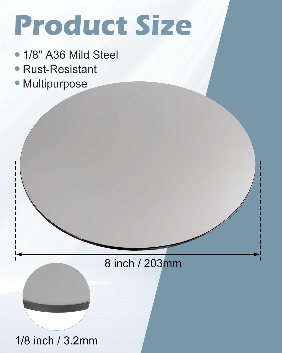 Weldable Steel Plate Sheet 1/8″ x 8″ Round Base Disk – A36 Metal for Constructio