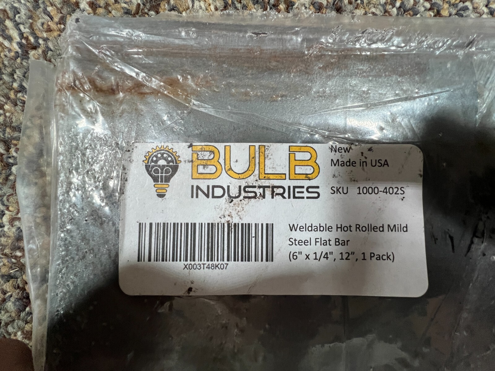 (QTY 2) BULB Industries Weldable Hot Rolled Mild Steel Flat Bar 6″ x 1/4″ x 12″