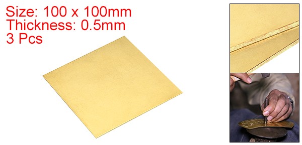3Pcs H62 Brass Sheet 4″ x 4″ Metal Sheets 0.02″ Thick Brass Plates for Industry