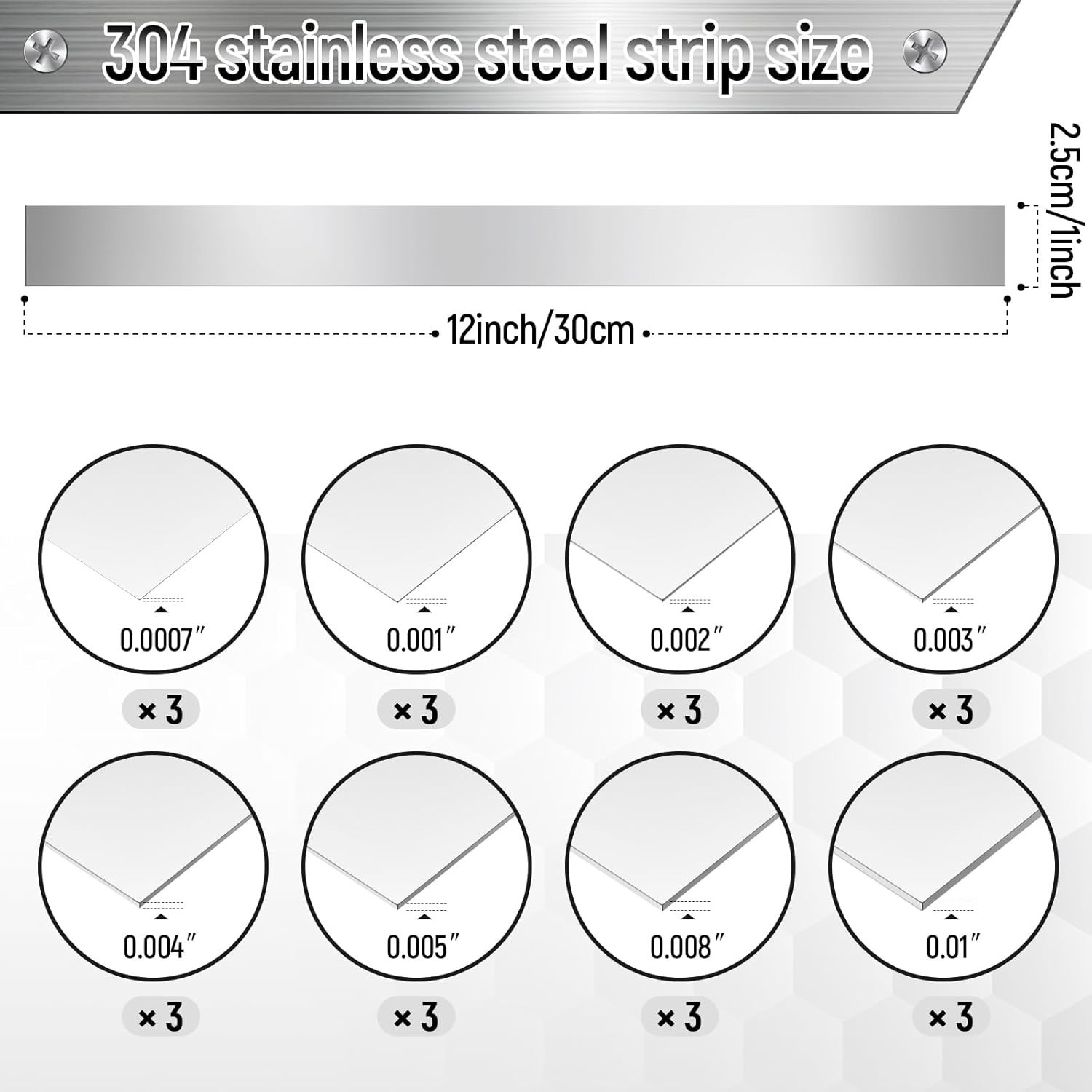 Metal Shim Stock Assortment: 24 Pcs of Durable 12” x 1” Stainless Steel Strips