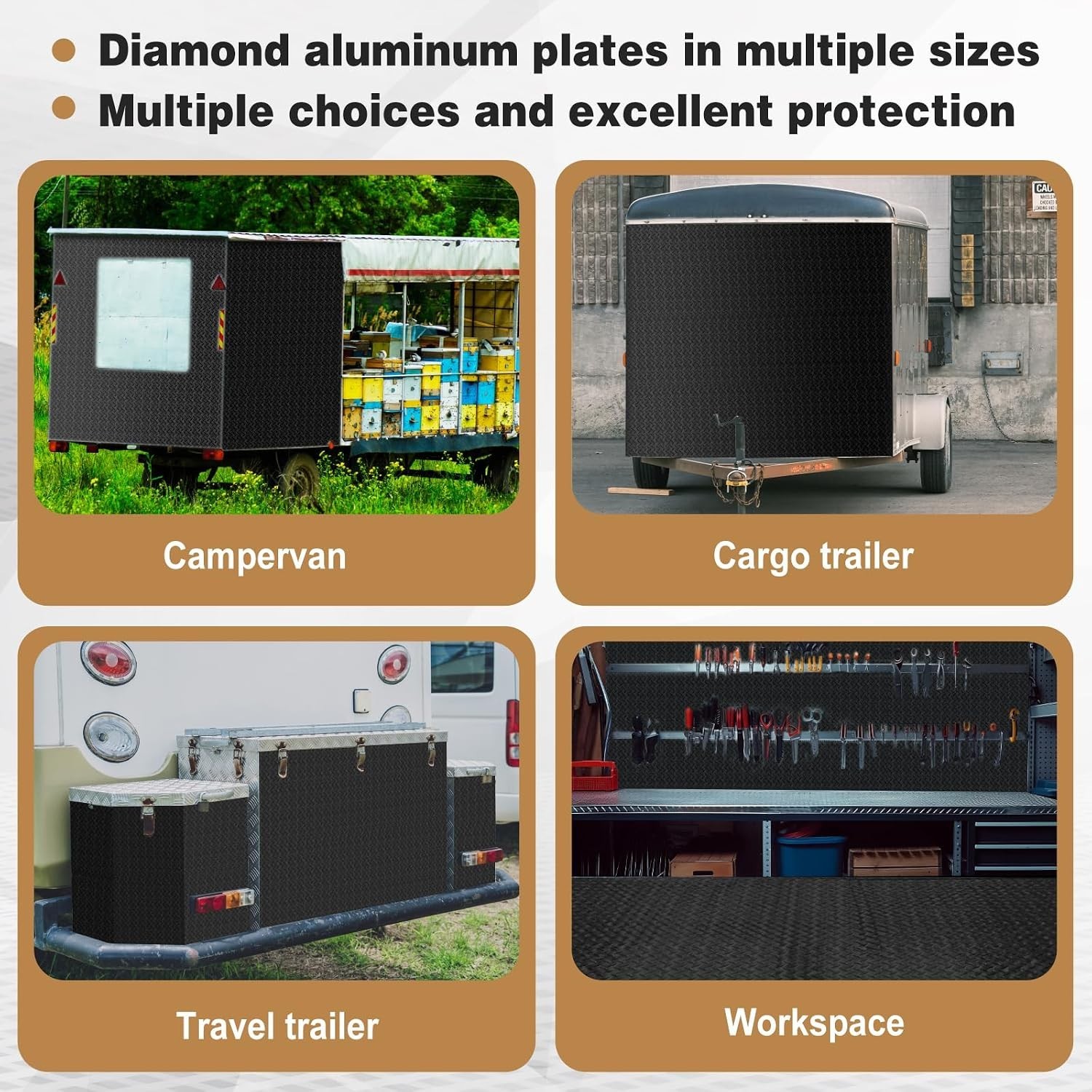 Gisafai 2 Packs Diamond Plate Sheet Metal Aluminum Heavy Duty Tread Non-Slip Dia