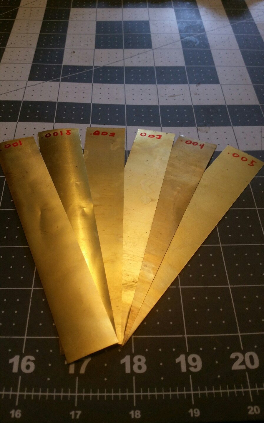 brass Shim Stock assortment 0.001 0.0015 0.002 0.003 0.004 0.005 1″x6″ 6 pieces
