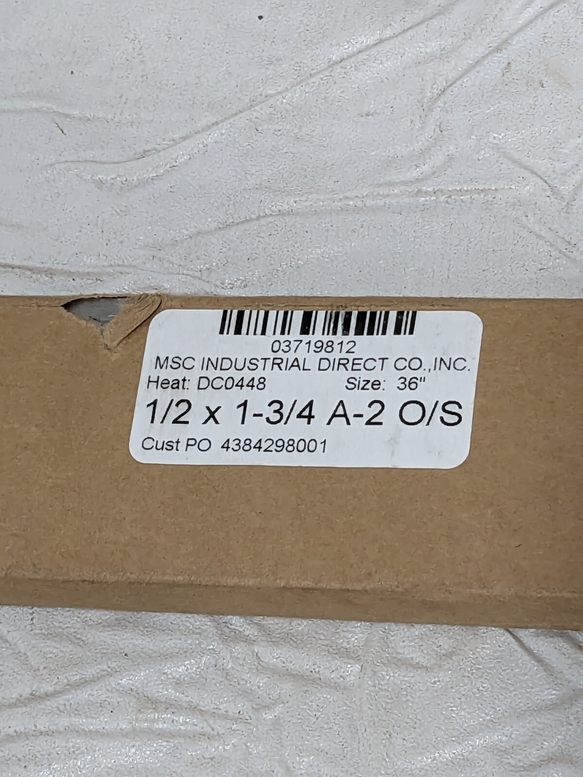 A2 Air-Hardening Flat Stock: 1/2″ Thick, 1-3/4″ Wide, 36″ Long 03719812
