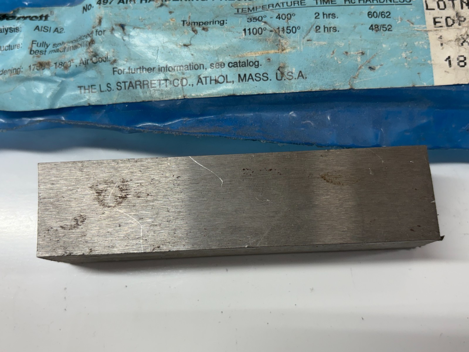Starrett No 497 A2 Air Hardening Precision Ground Flat Stock Steel 1″x1″x4.1”