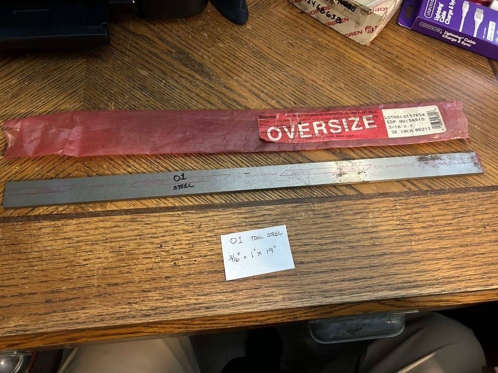 O1 Tool Steel, flat ground, 3/16″ x 1″ x 19″
