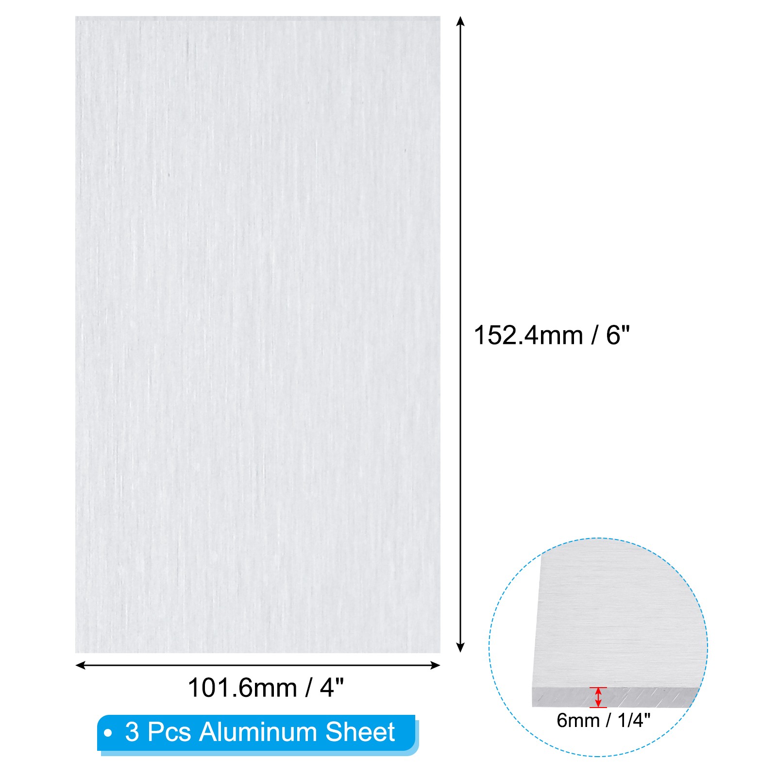 6061 T651 Aluminum Sheet Metal 4 x 6 x 1/4(0.236″) Inch 3Pcs Flat 6MM