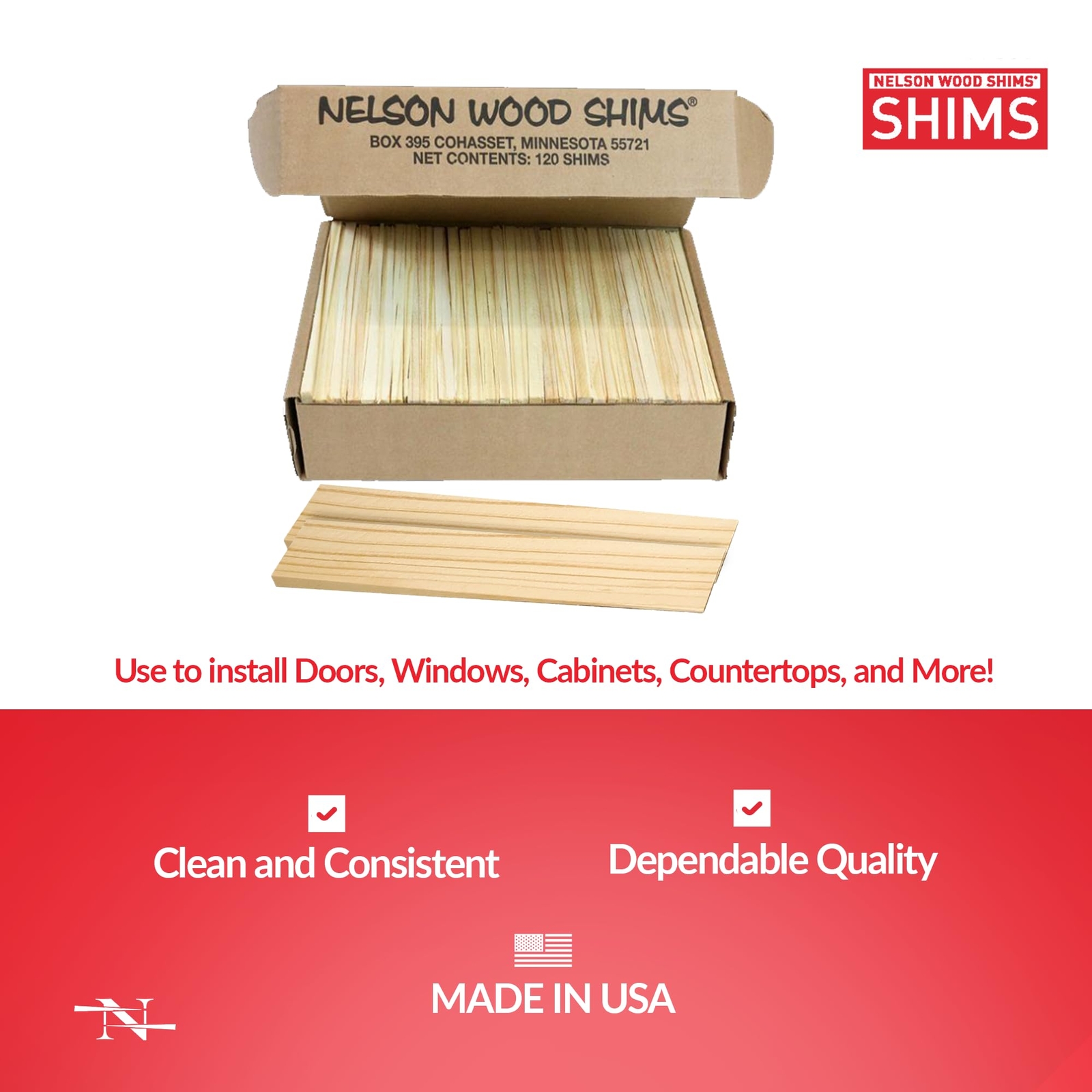 8-Inch Wood Shims, 120-Pack, for leveling, labeling, and repairing appliances, d