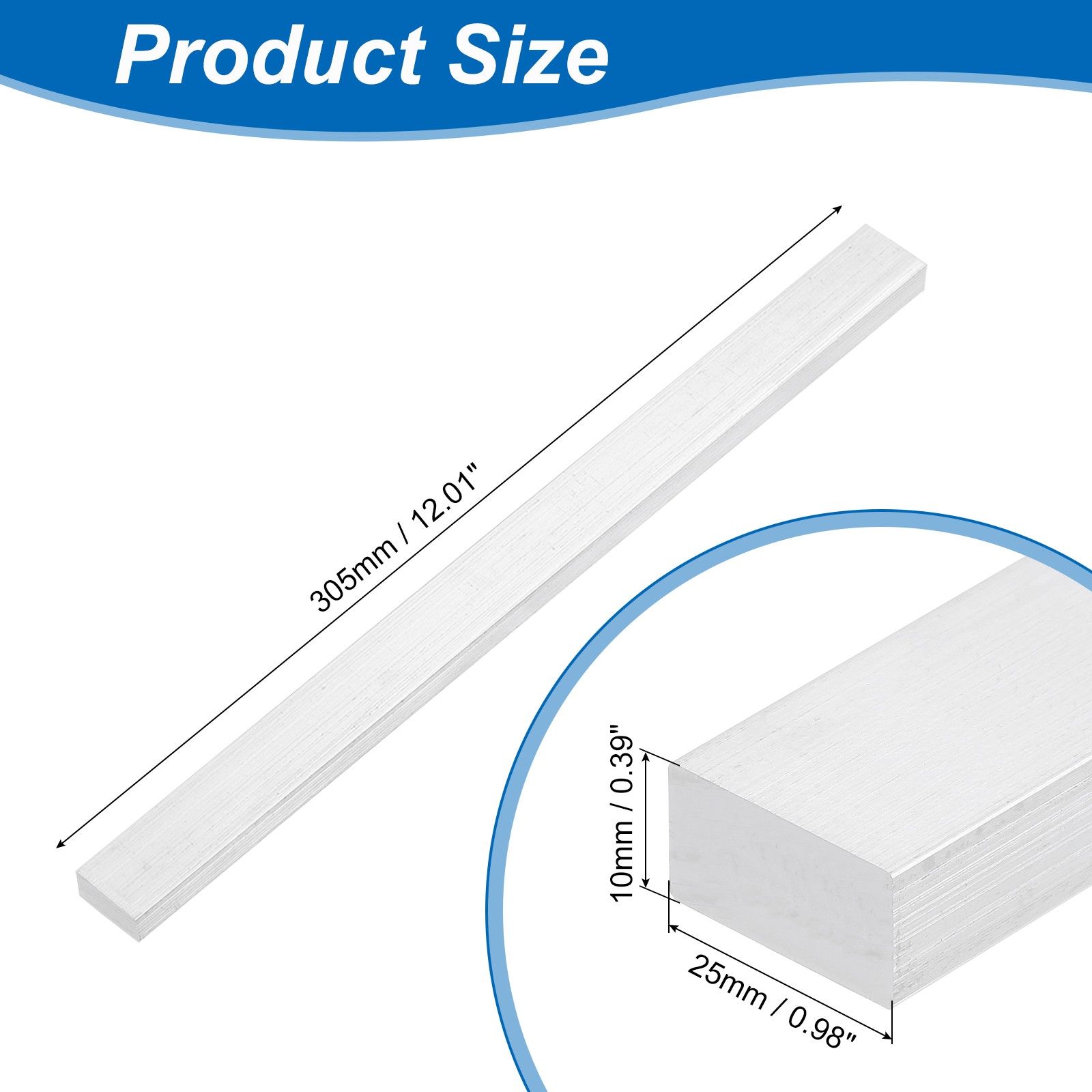 Square 6063 Aluminum Flat Bar 3/8″ Thickness 1″ Width 12″ Length