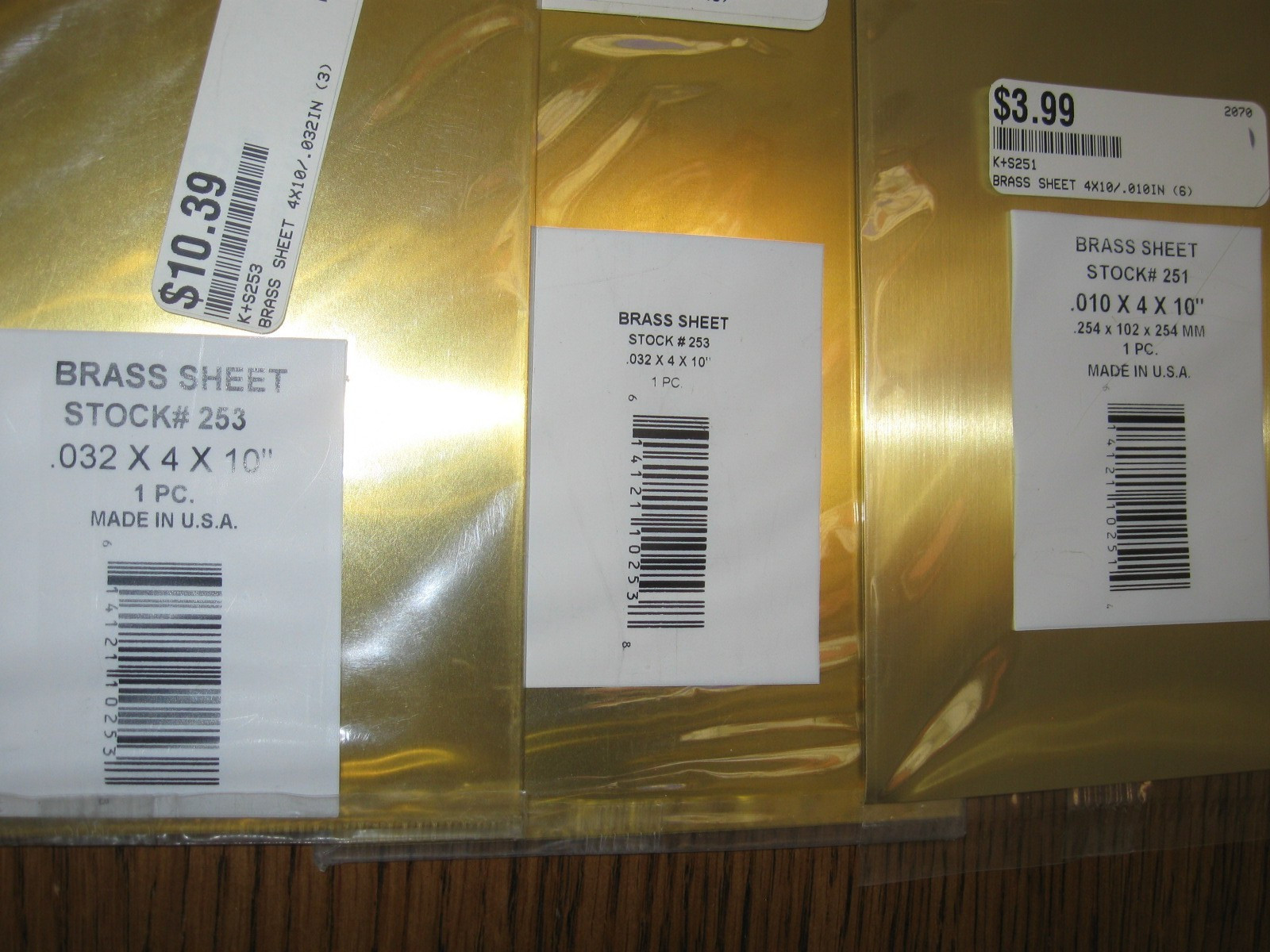 K&S Brass Sheets 4″x10″ .010 & .032 – Lot of 3