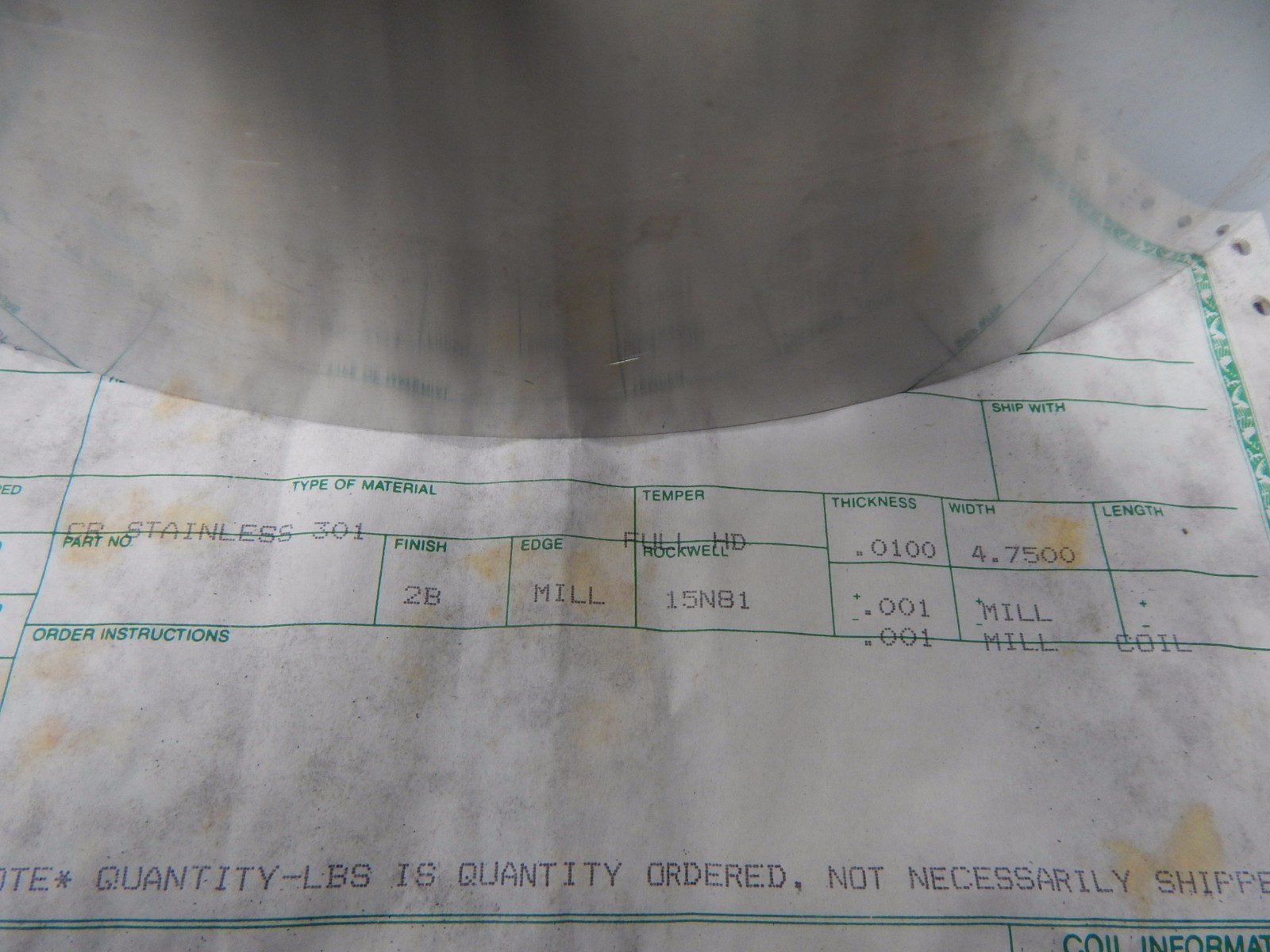 301 STAINLESS STEEL .01 Thick 4.75 Wide 10+LBS SHEET STRIP SHIM STOCK 4-3/4 304