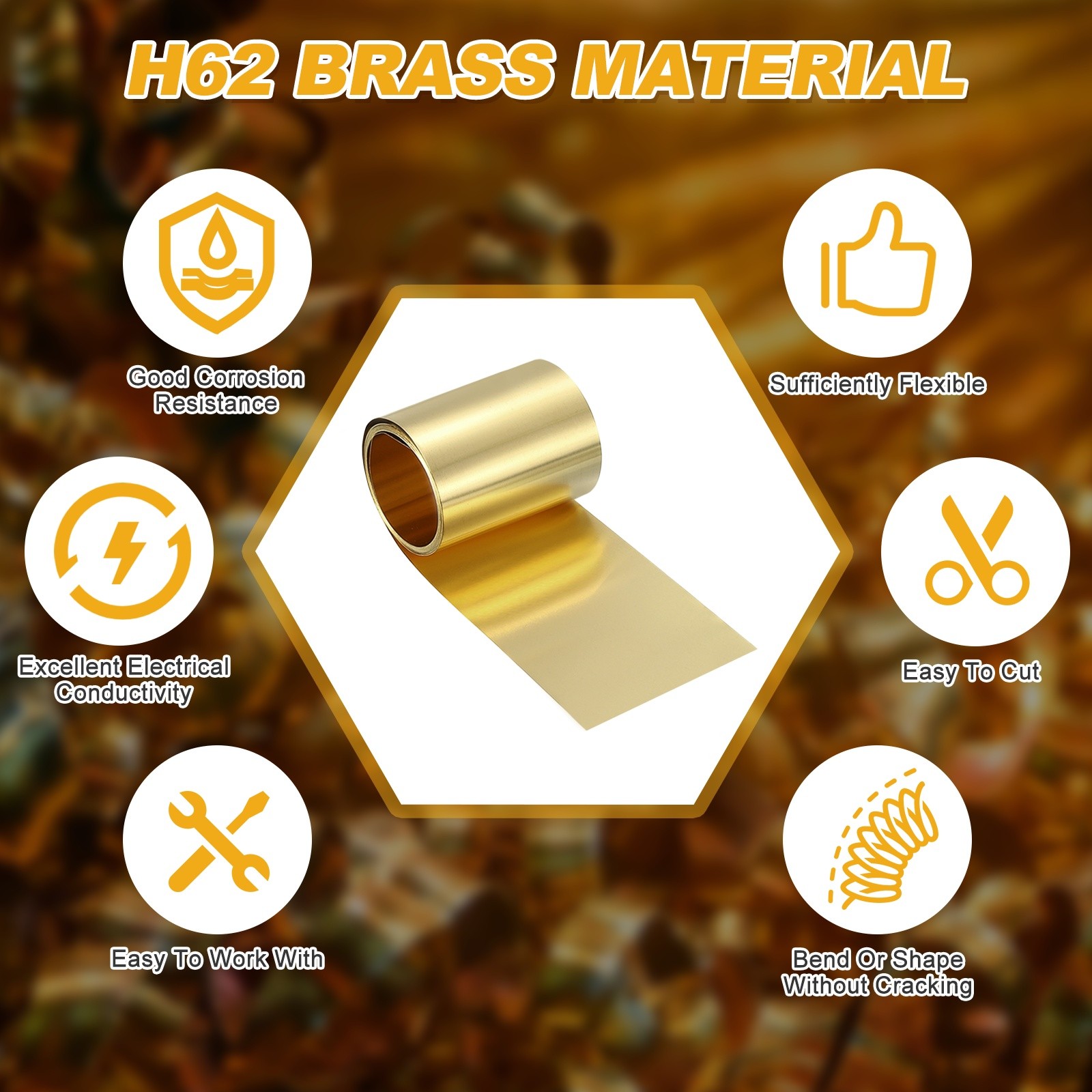 Brass Sheet Roll, 0.0008 x 1.97 x 39.4 Inch H62 Thin Brass Foil Strip Plate Shim