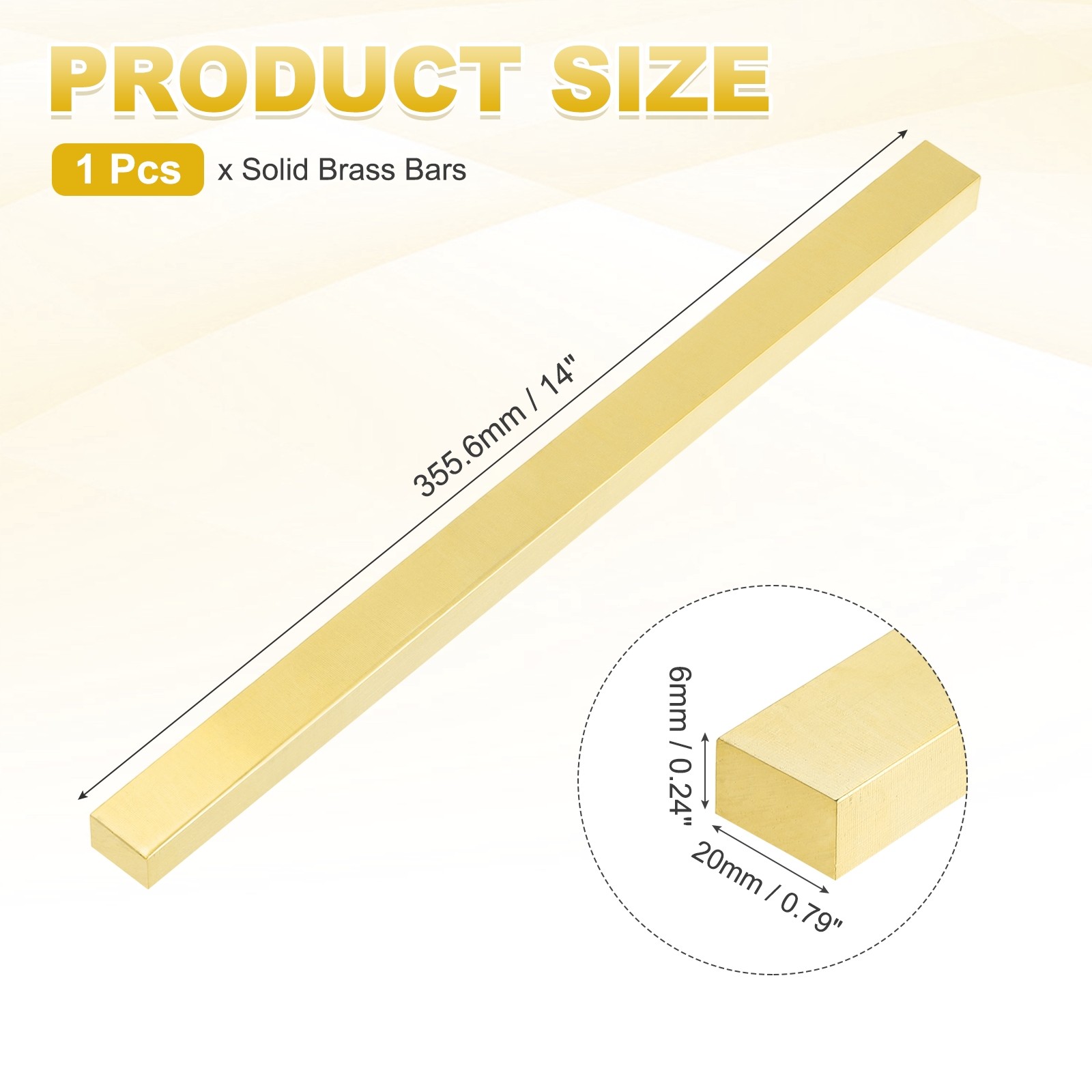 H62 Brass Flat Bar Stock, 0.24″x0.79″x14″ Square Metal Solid Brass Bars