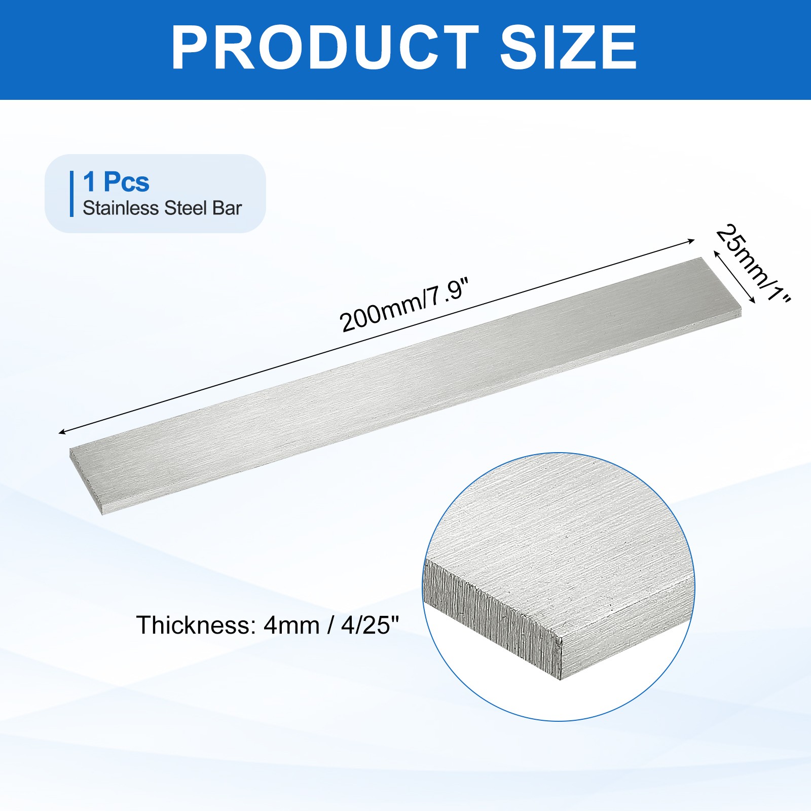 316L Stainless Steel Flat Bar, 4/25″ Thickness 1″ Width 7.9″ Length 1pcs