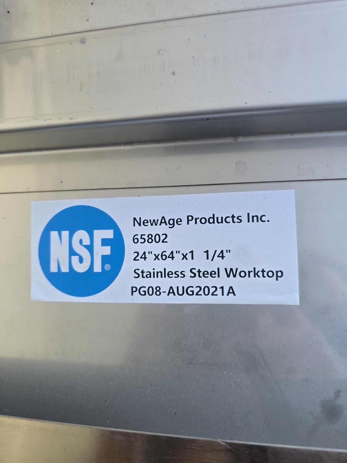 NewAge Products Inc. Stainless Steel Worktop Flat Stock 24x64x1 1/4 in