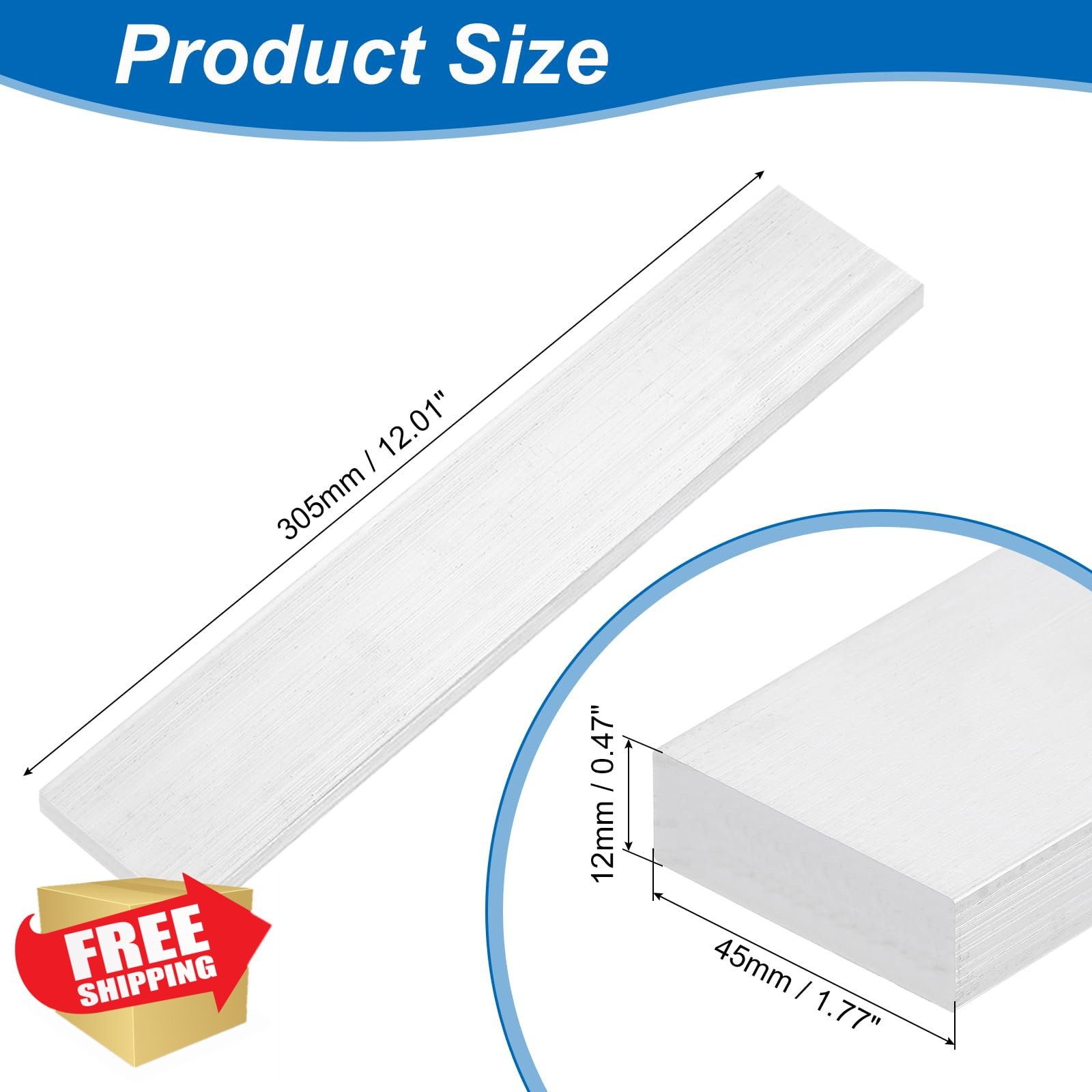 uxcell Aluminum Flat Bar 1/2″T x 1-3/4″W x 12″L