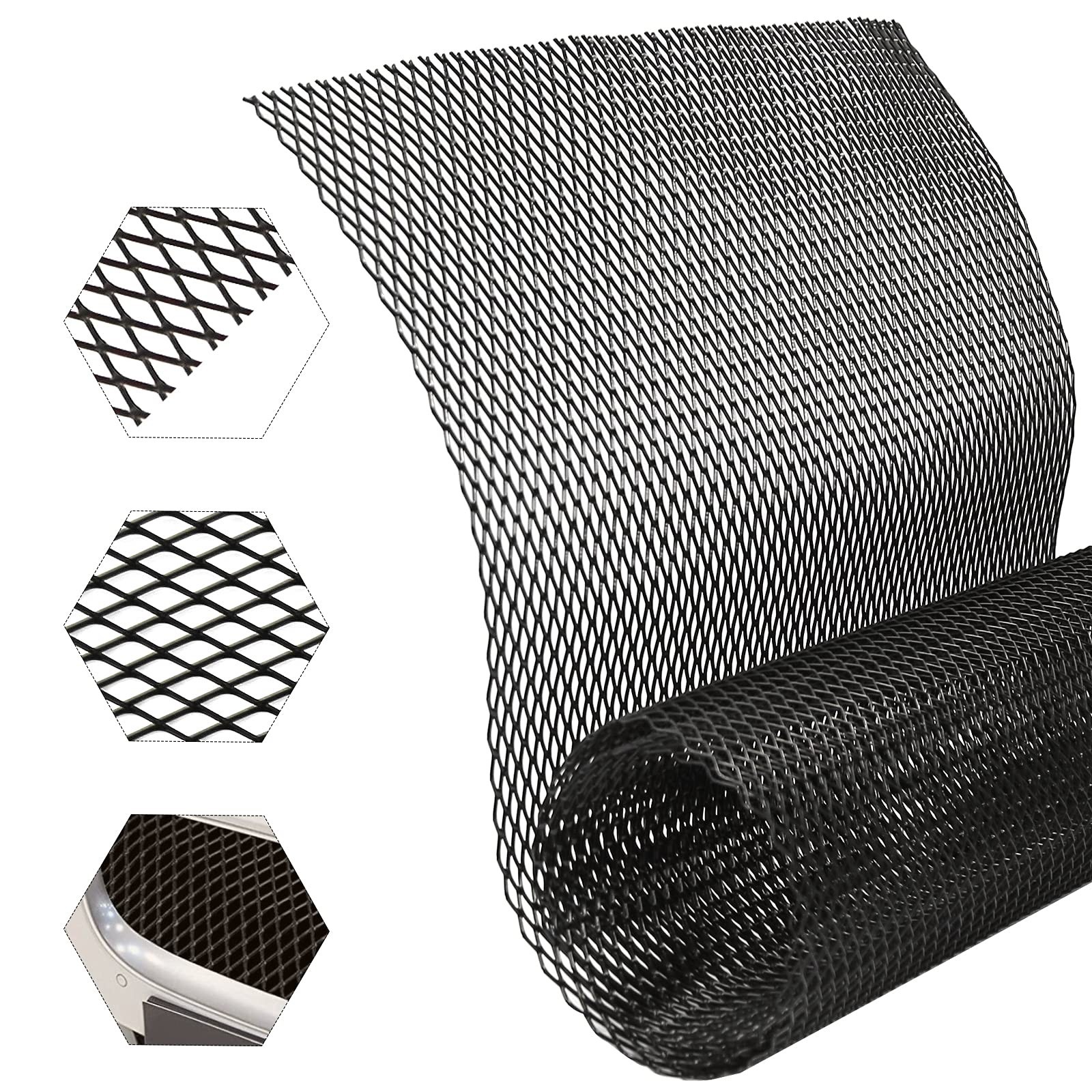 Universal Car Grill Mesh 40″x13″ Black Painted Rhombic-Shape Grids Aluminum A…