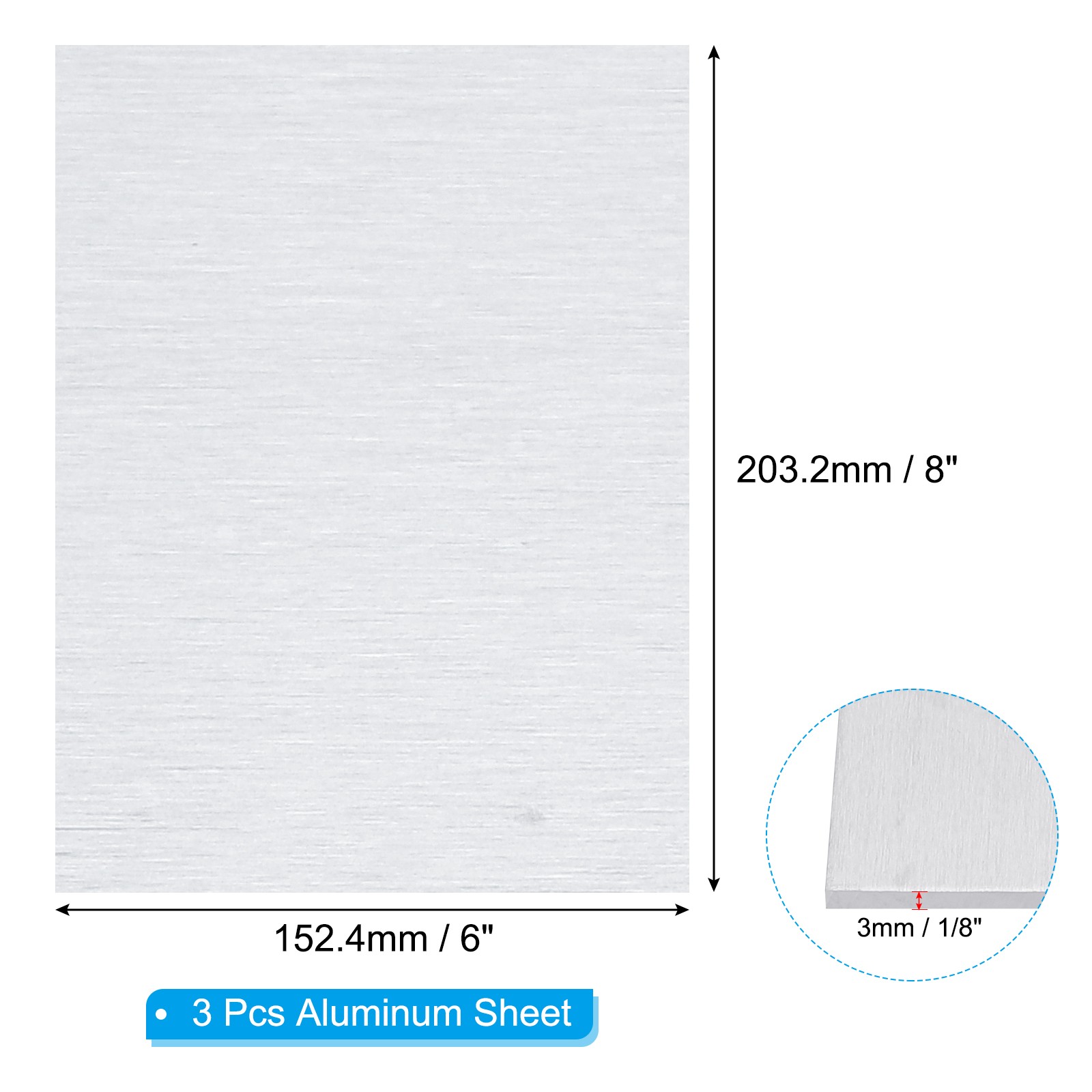 6061 T651 Aluminum Sheet Metal 6 x 8 x 1/8(0.125″) Inch 3Pcs Flat 3MM