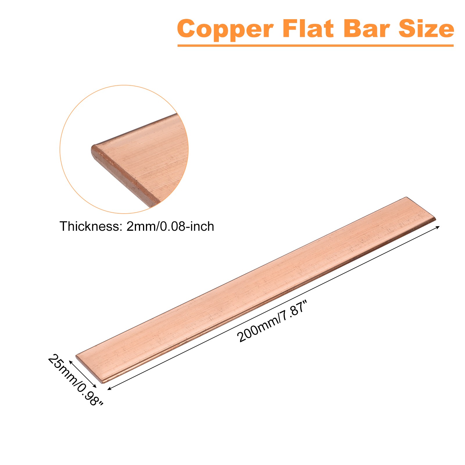 Copper Flat Bar 0.08″ Thickness x 0.98″ Width x 7.87″ Length Copper Bar Stock