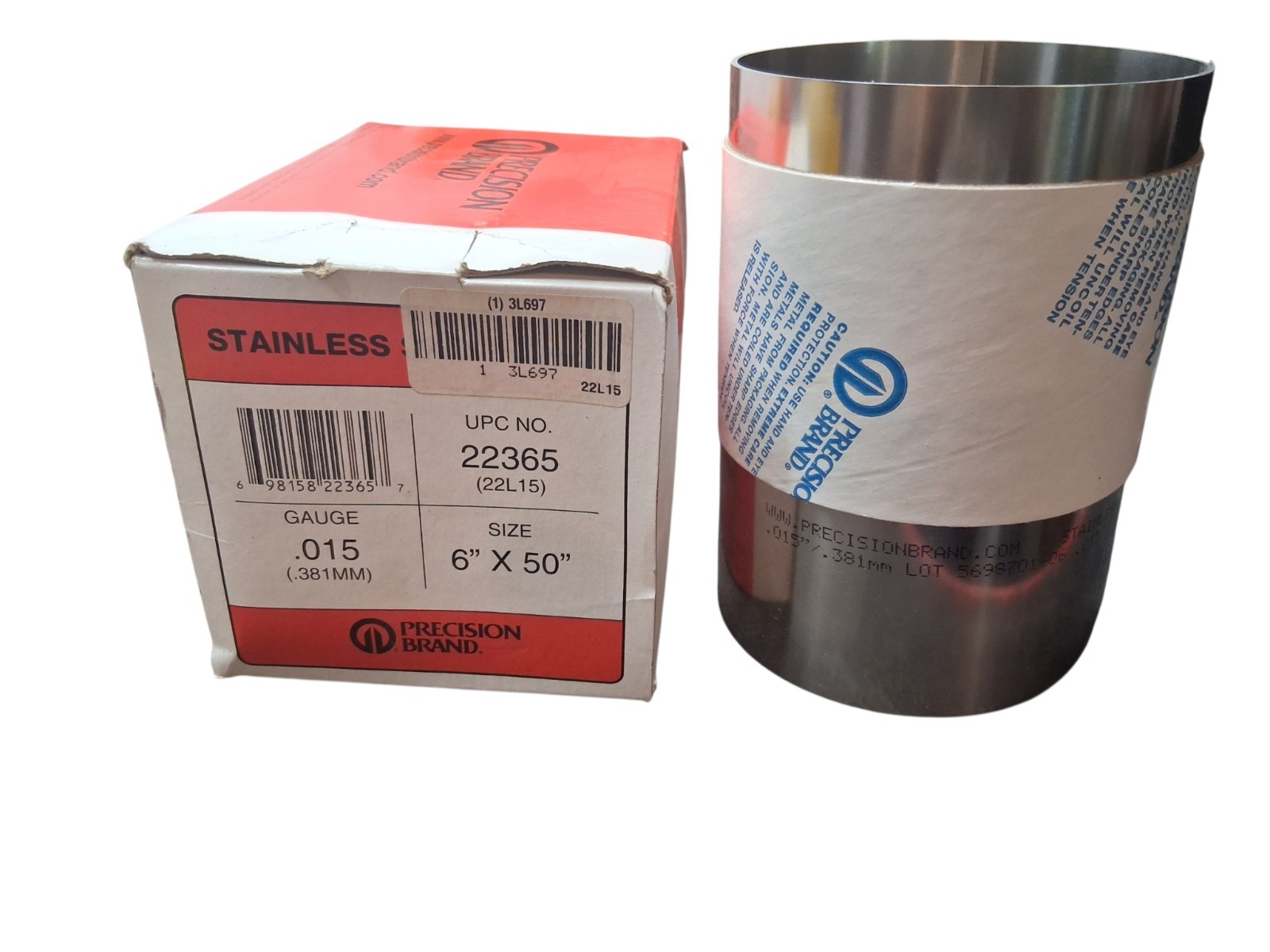 Precision Brand 22365 Stainless Steel Shim Stock Roll .015” x 6” x 50” – NOS