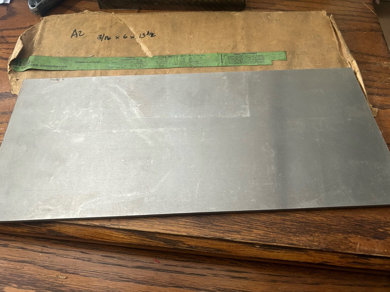 A2 Tool Steel, 3/16” x 6” x 13-1/2″, Flat Ground Bar, Machine Stock