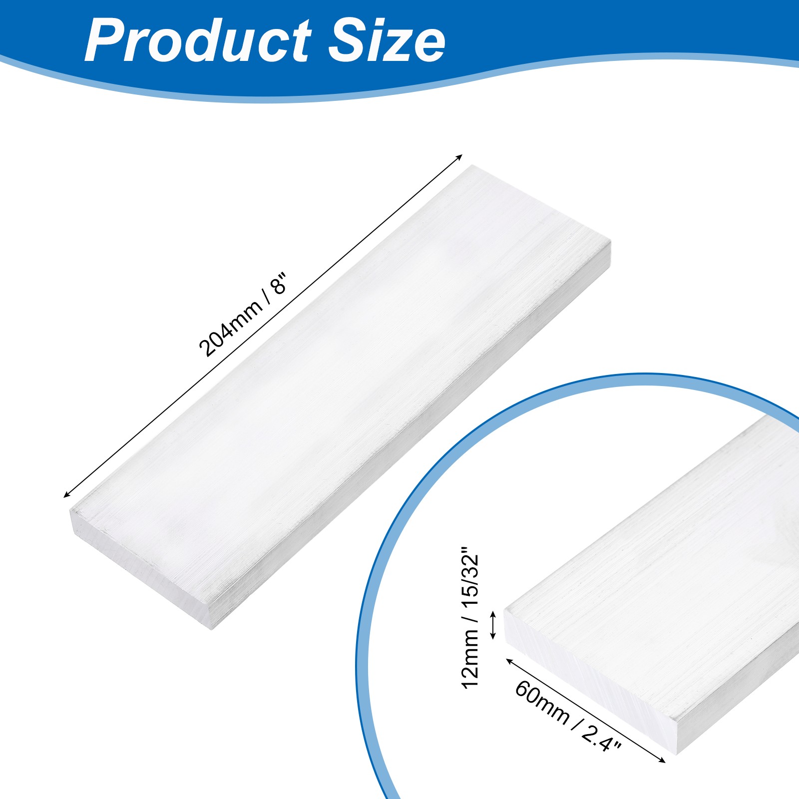 Square Aluminum Flat Bar, 15/32″ Thickness 2-3/8″ Width 8″ l with Glove