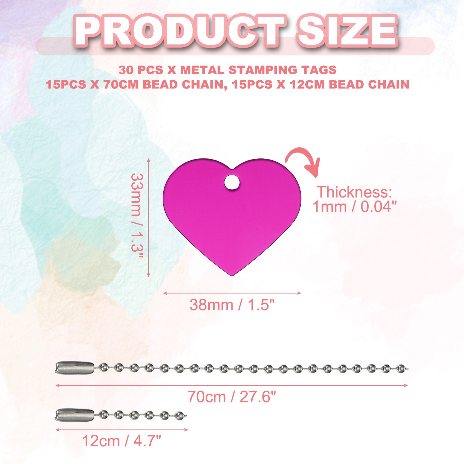 30Pcs Blank Tag Metal Stamping Tags, Heart Shape Engraved Tag, Rose Red