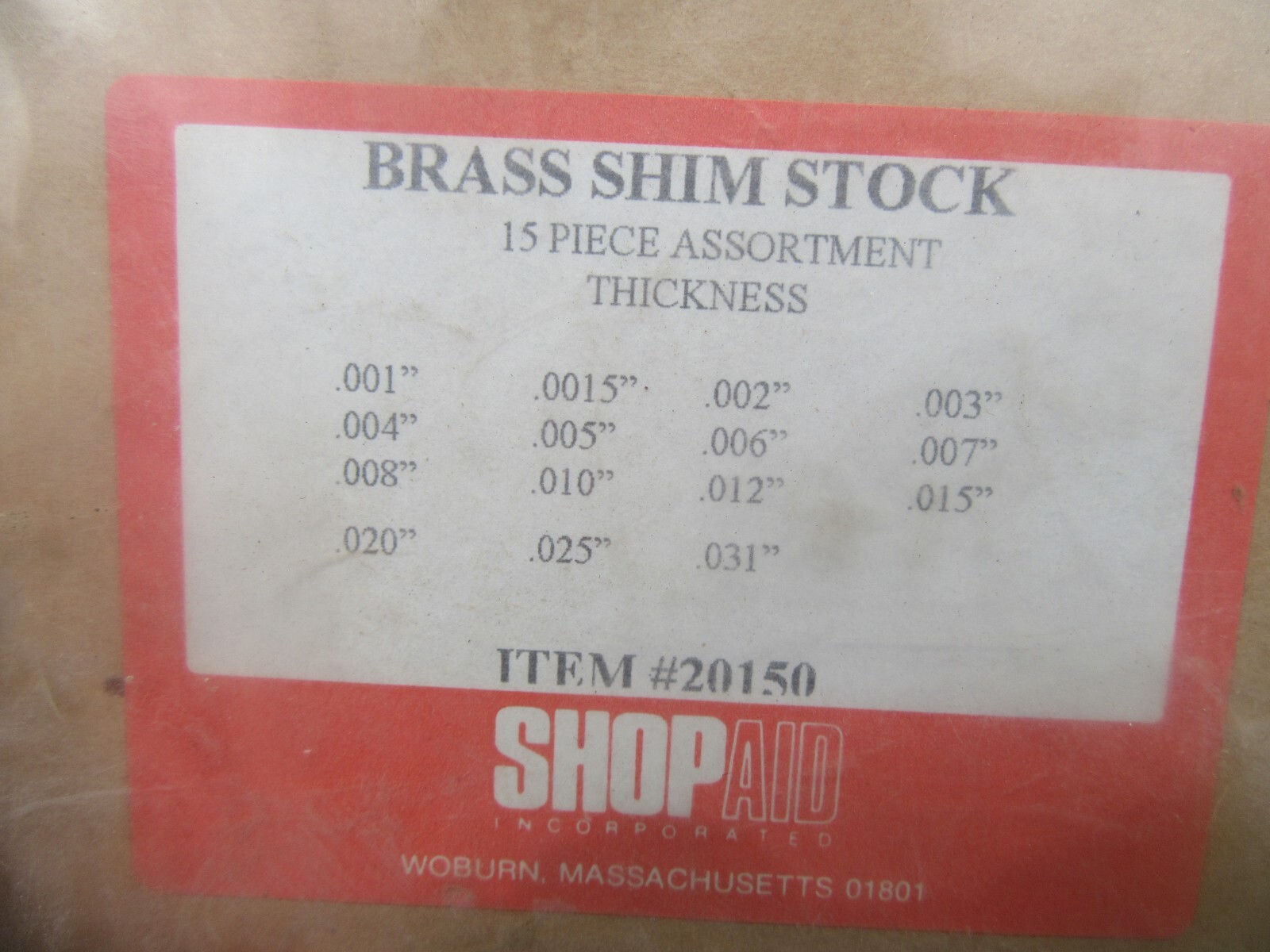 Brand New Shop Aid 15 Piece 6″ x 12″ Brass Shim Stock .001-.031 Item 20150