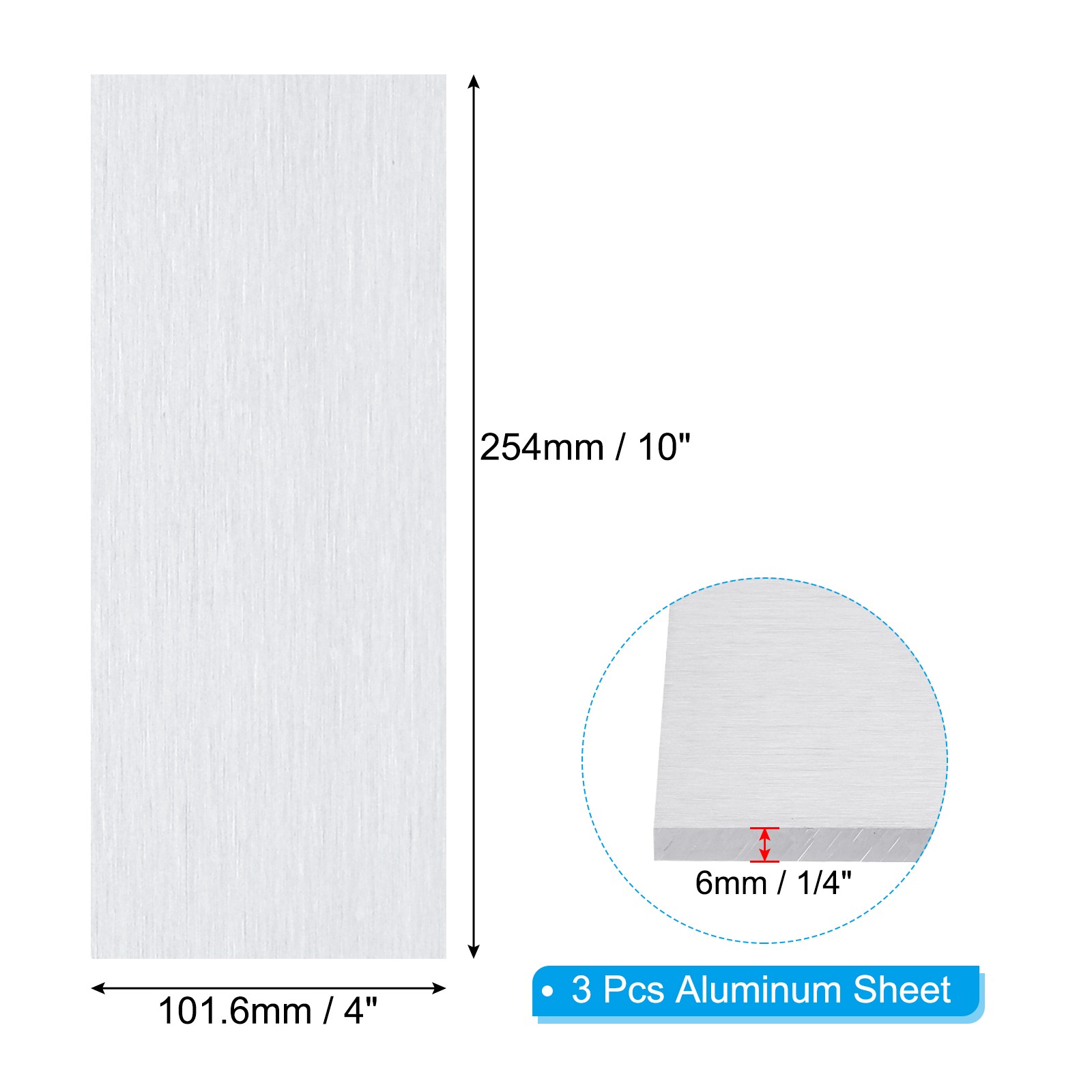 6061 T651 Aluminum Sheet Metal 4 x 10 x 1/4(0.236″) Inch 3Pcs Flat 6MM
