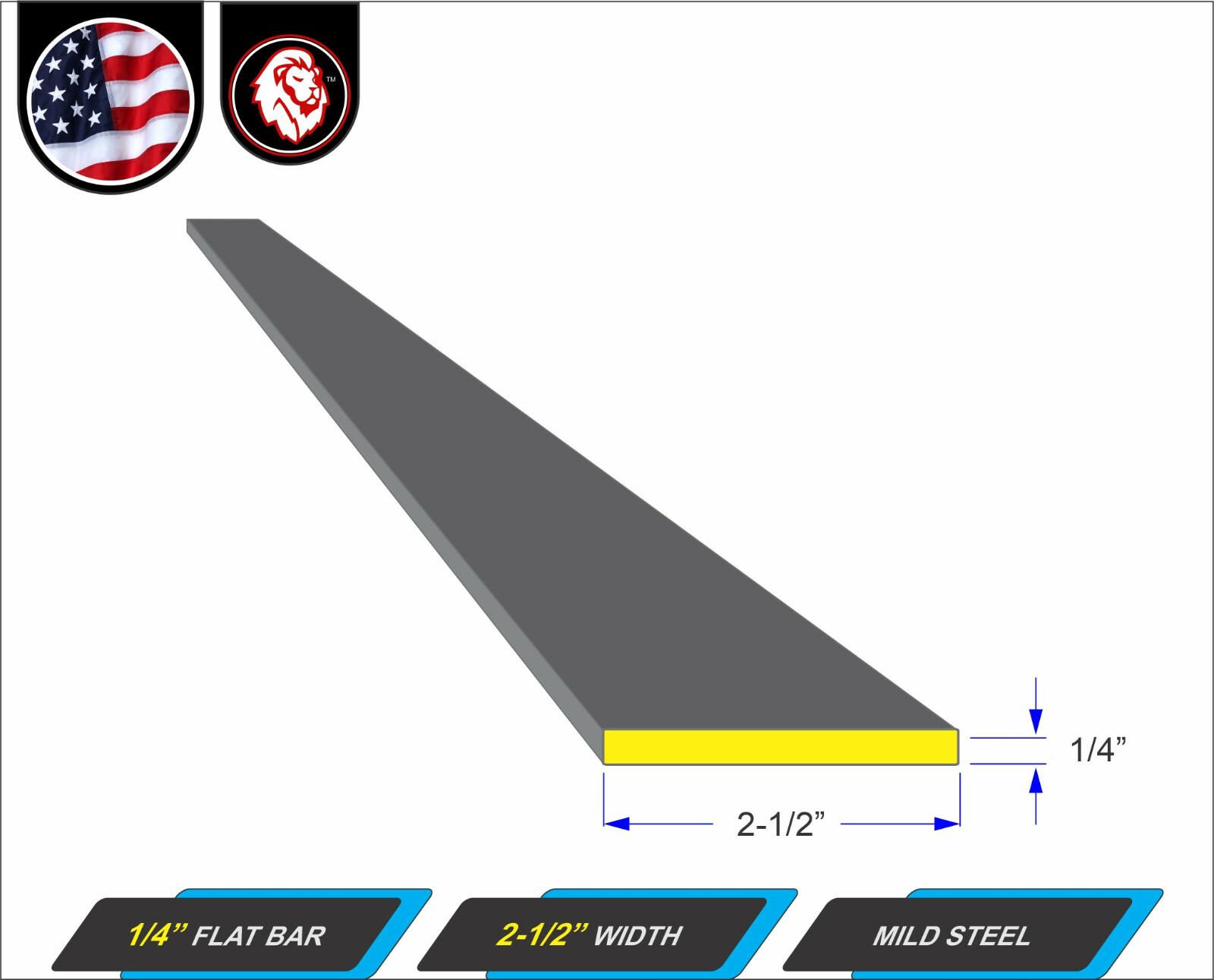 (X2) 1/4″ x 2-1/2″ Steel Flat Bar – Metal Stock – Mild Steel – 72″ inch (6-ft)