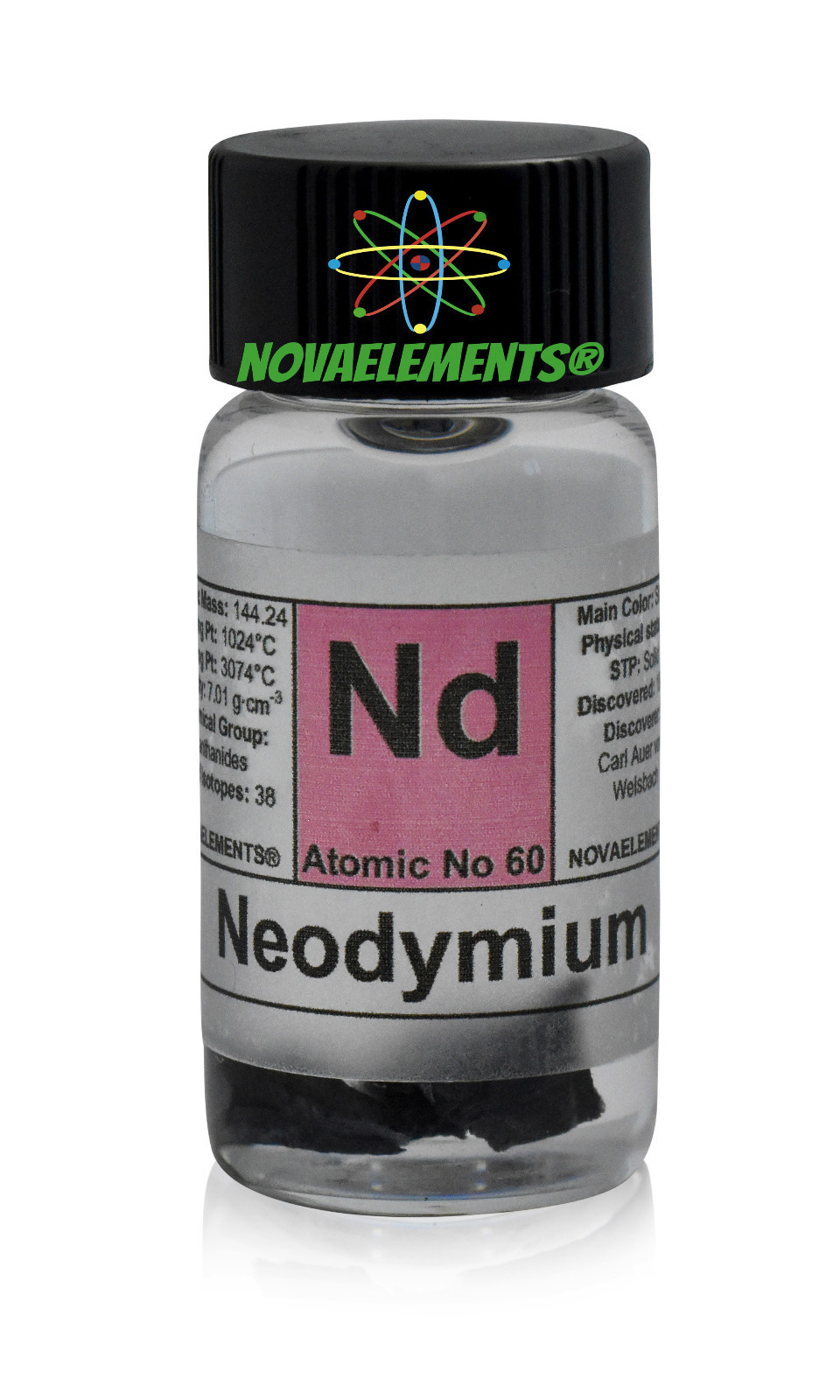 1 gram Neodymium metal element 60 sample Nd pieces 99,9% in labeled glass vial