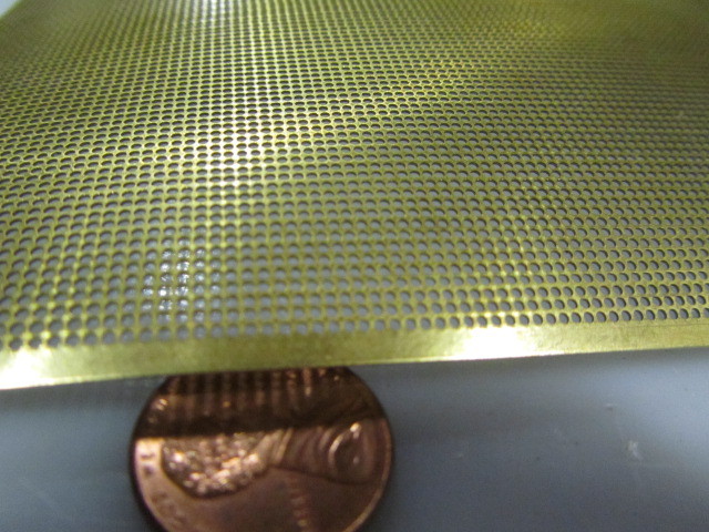 Brass Perforated Extra Thin Sheet, .016″ Thick x 24″ x Per Ft”, .038″ Hole Dia.