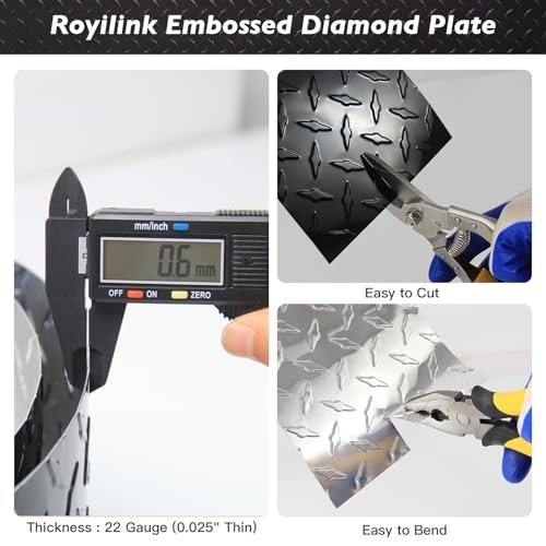 Black Embossed Aluminum Diamond Checker Plate Sheet – 8″ x 8′ Roll for Trailer,