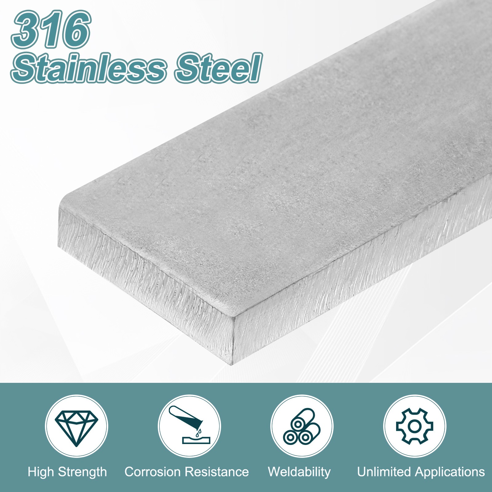 316 Stainless Steel Flat Bar 1/4″ Thickness 1″ Width 12″ Length Metal Bar