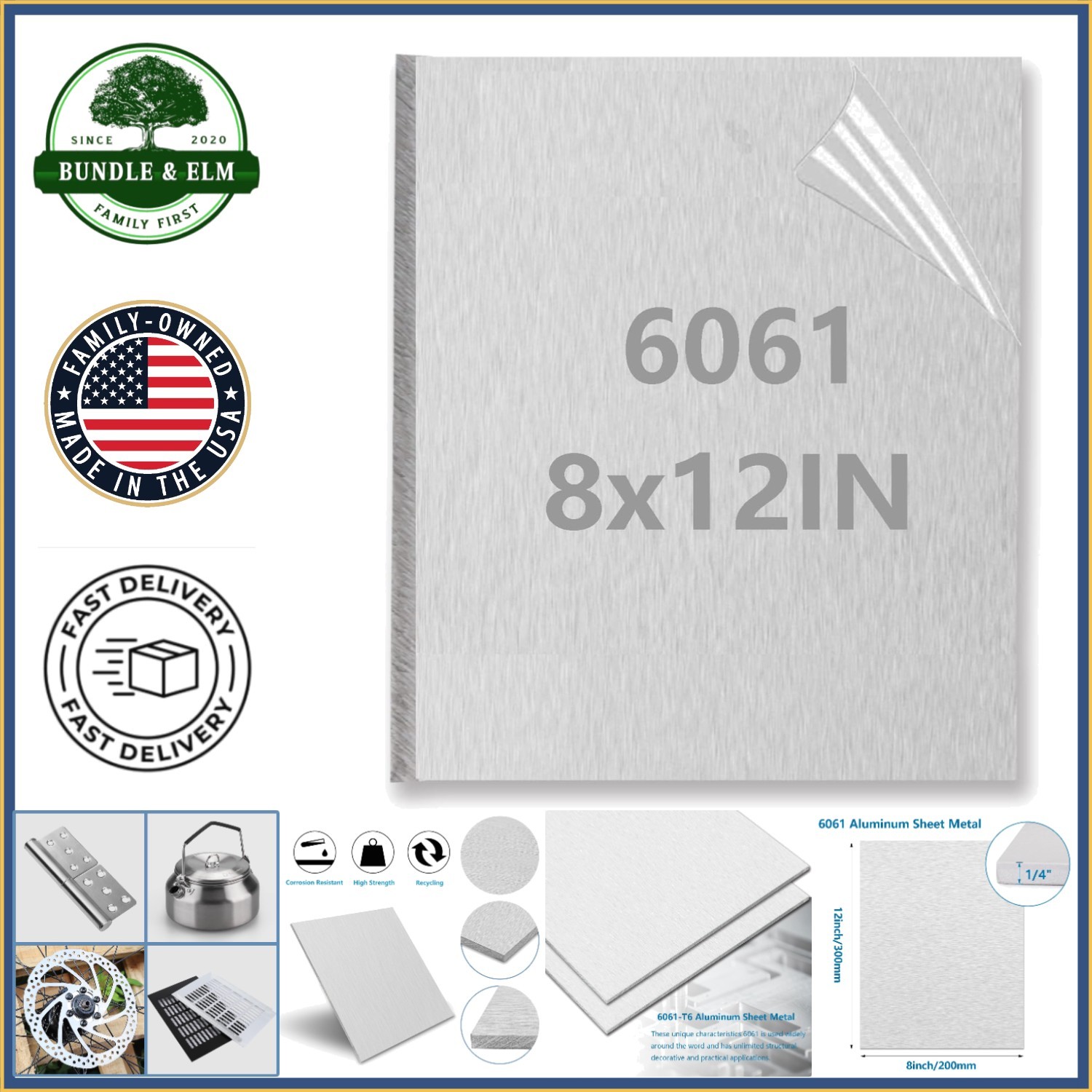 1/4 Inch Thick Aluminum Sheet 6061 Rectangular Plate for Structural Projects