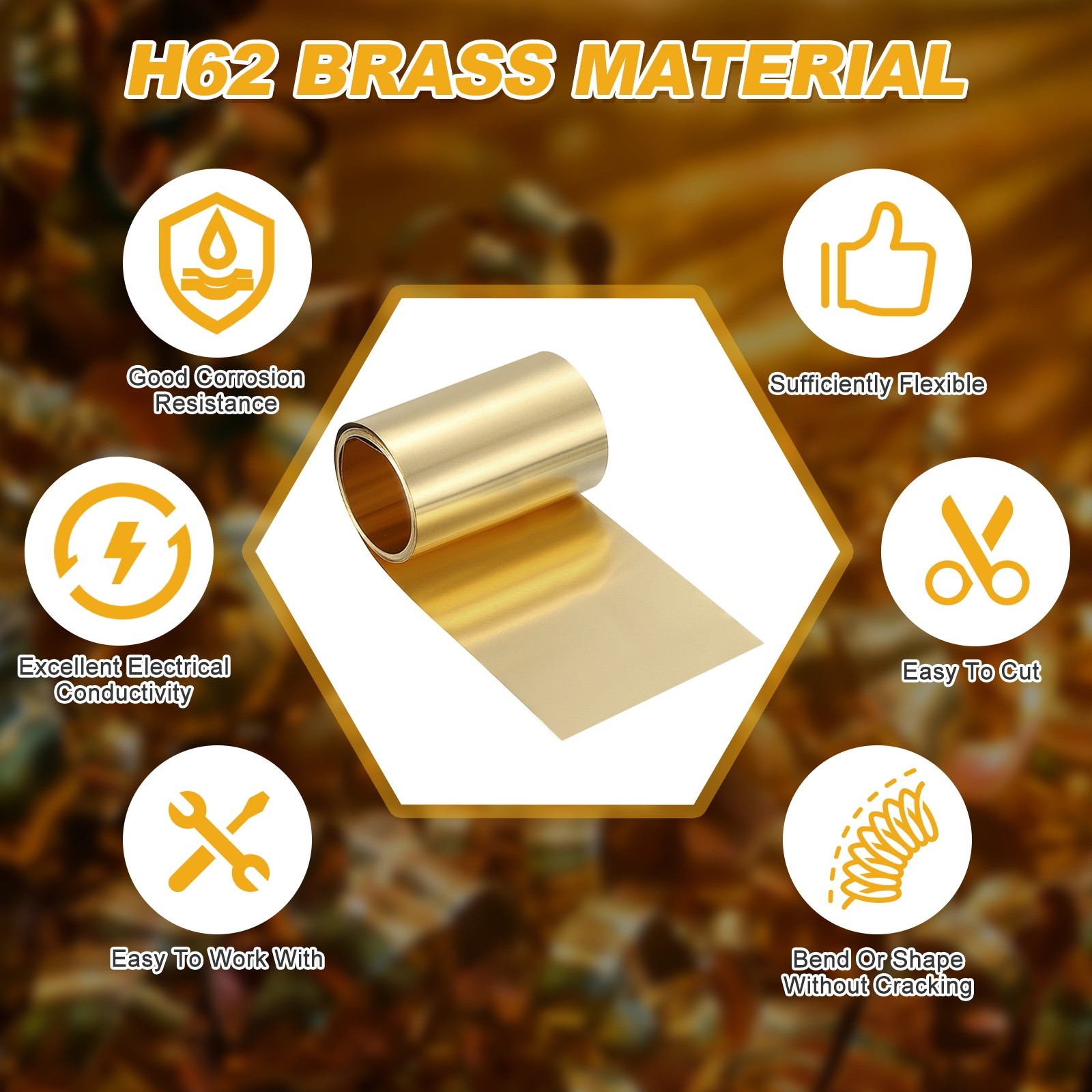 Brass Sheet Roll, 0.016 x 2.36 x 39.4 Inch H62 Thin Brass Foil Strip Plate Shim