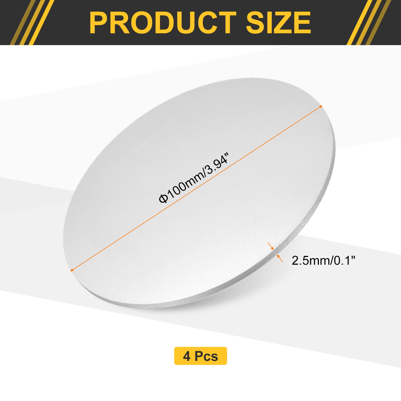 4Pcs Aluminum Disc, 4″(100mm) Dia 0.1″(2.5mm) Thick Round 6061 Aluminum Sheets