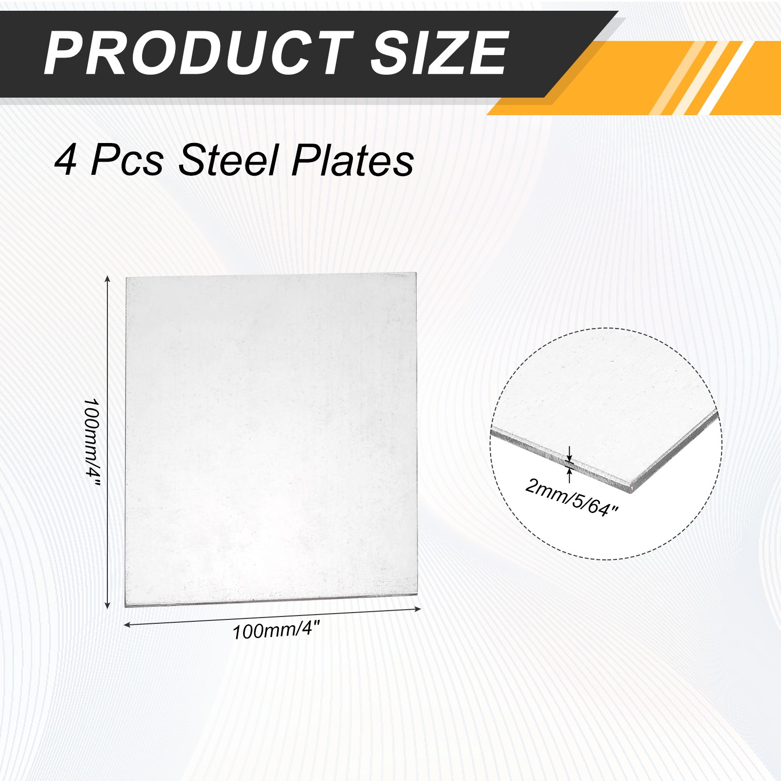4 Pcs 5/64″ Hot Rolled Steel Sheets, 4″ x 4″ Steel Plate Base, Silver